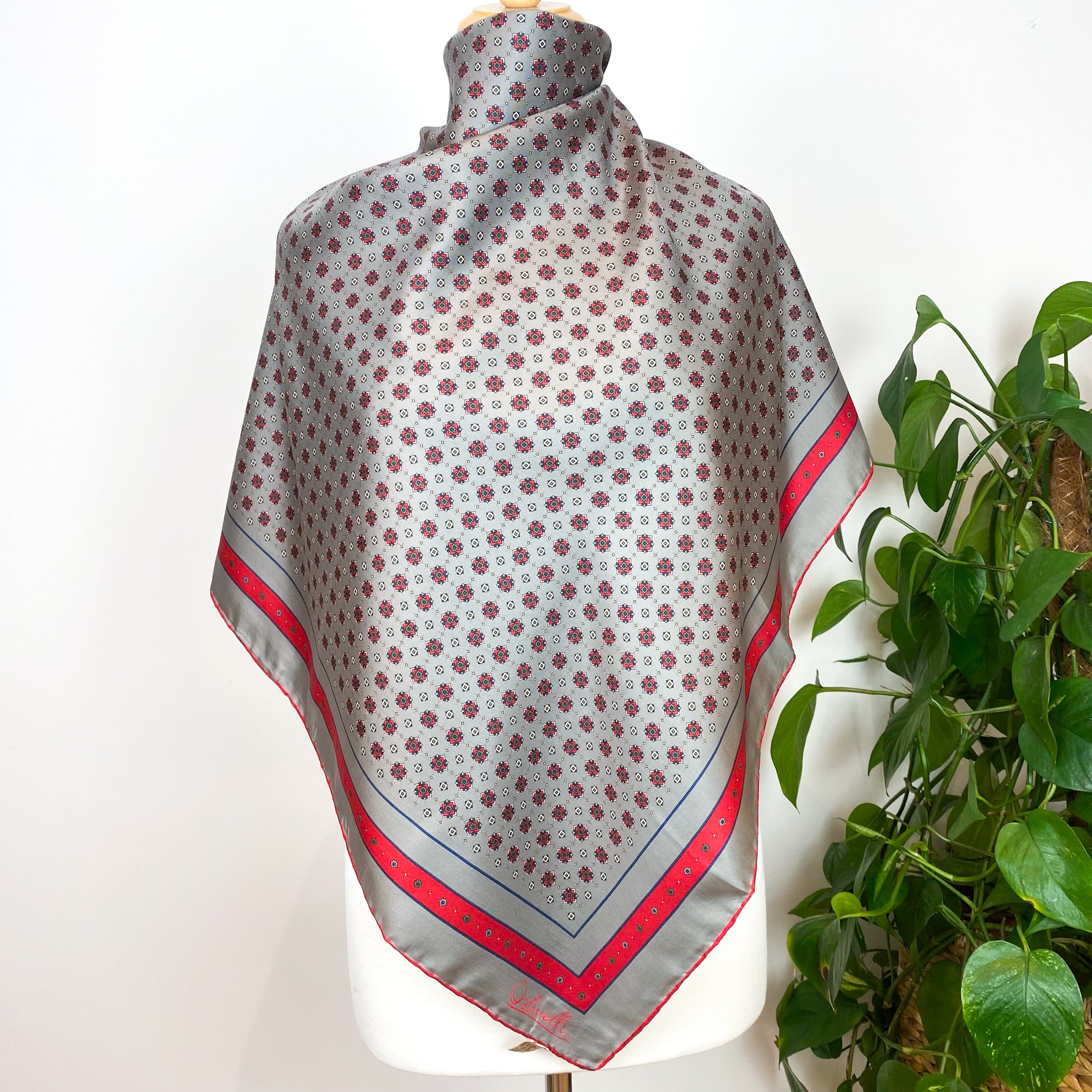 Ostinelli Italian Geometric Pattern Vintage Silk Scarf