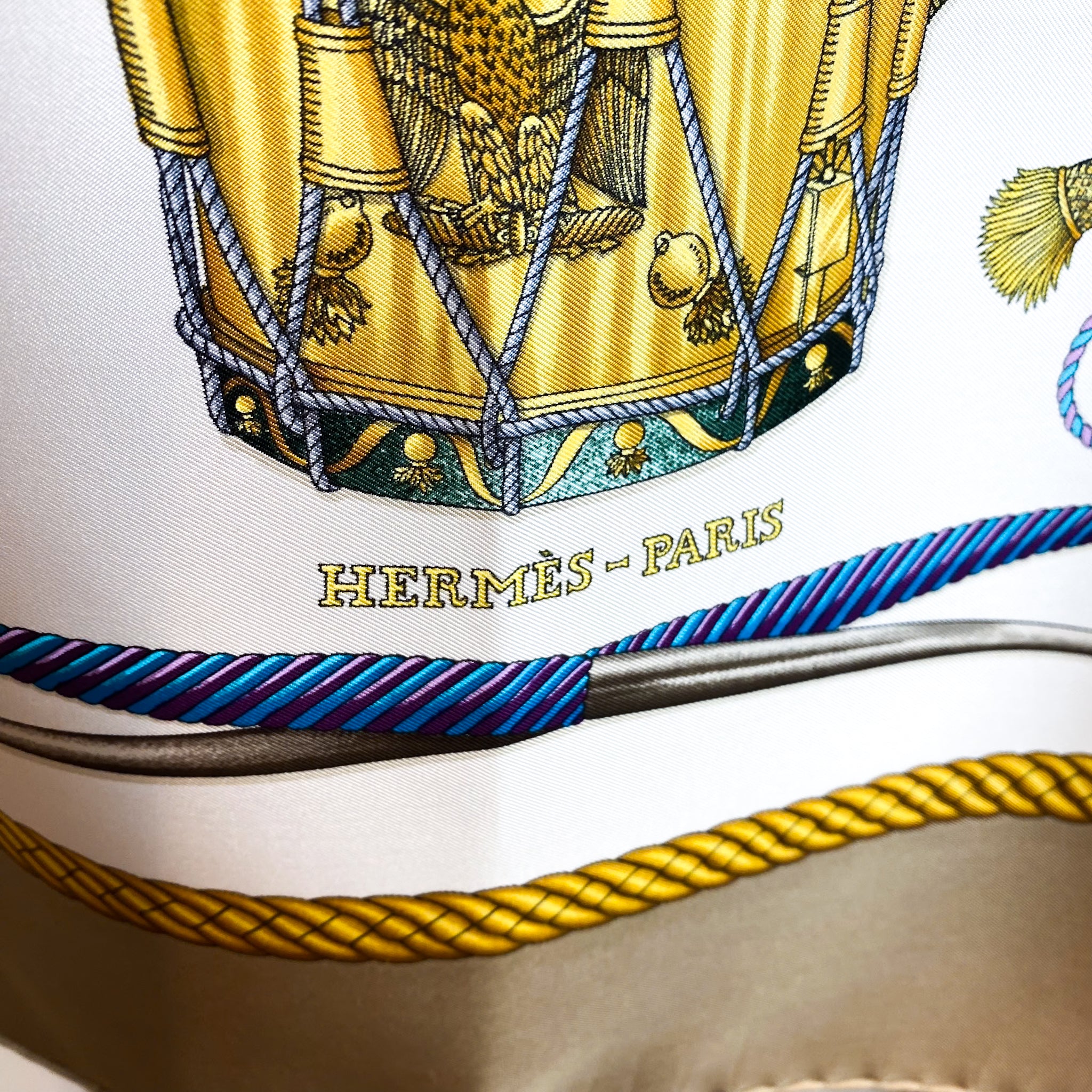 Boxed Hermes Les Tambours Vintage Silk Scarf
