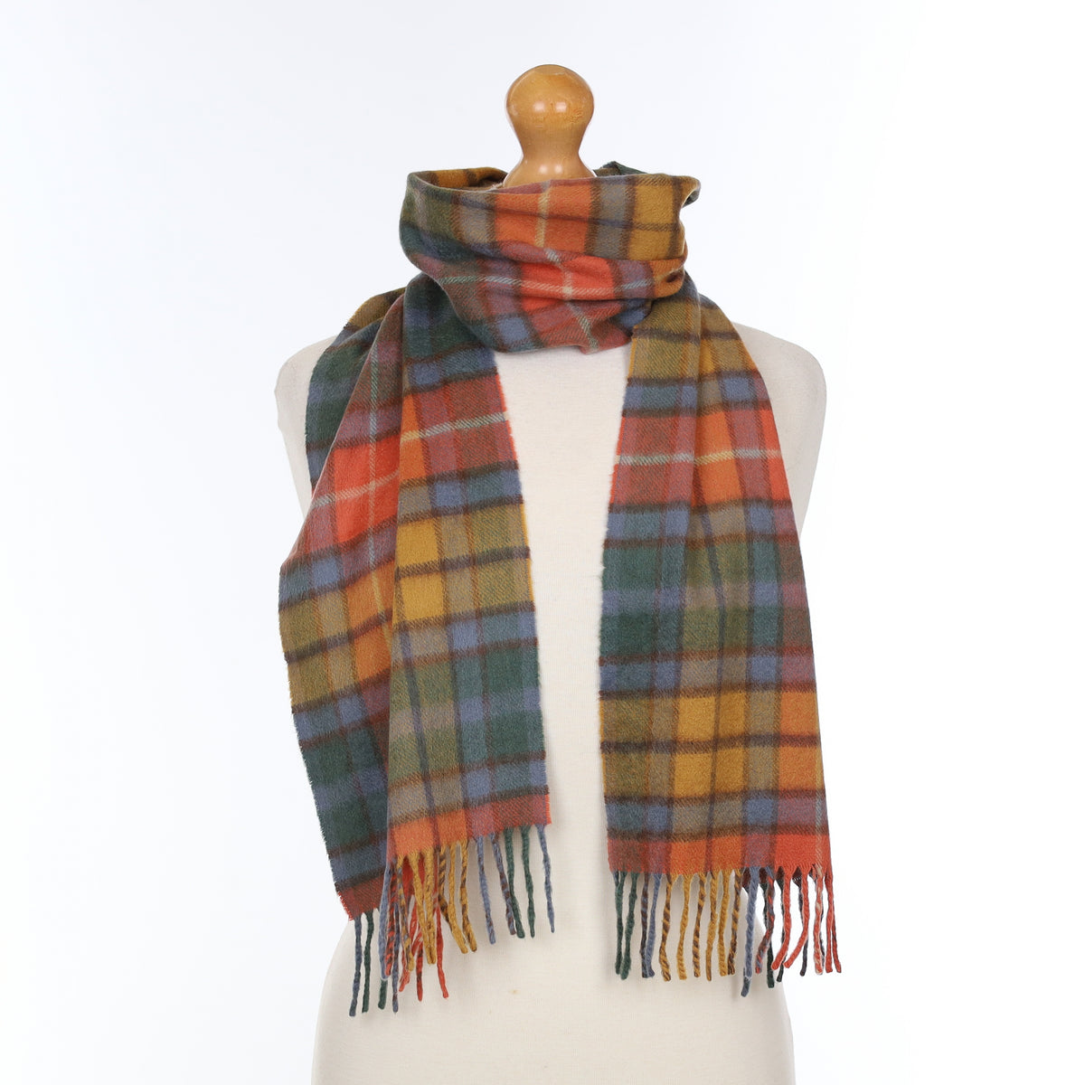 Scottish Pastel Multi-coloured Checked Cashmere Woven Scarf