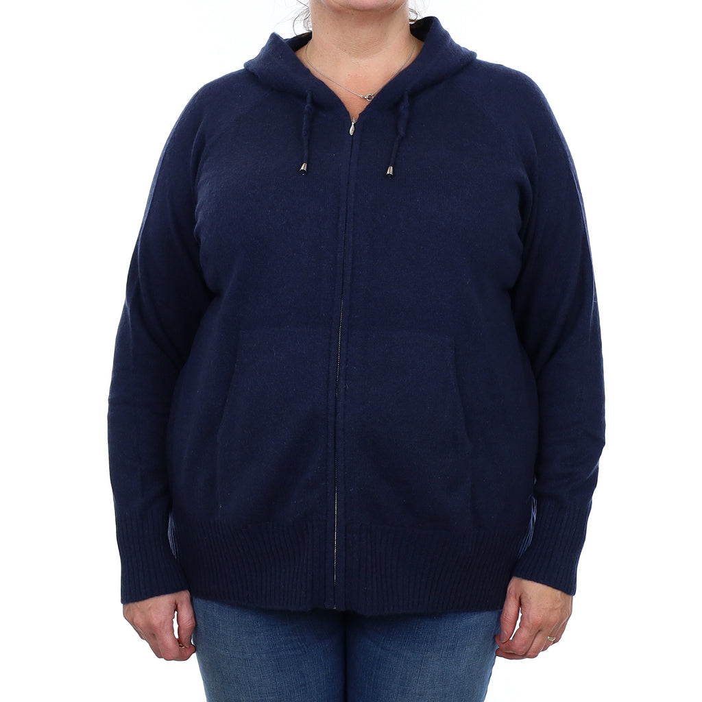 Navy Cashmere Zip Up Hoodie with Pockets Extra Extra Large
