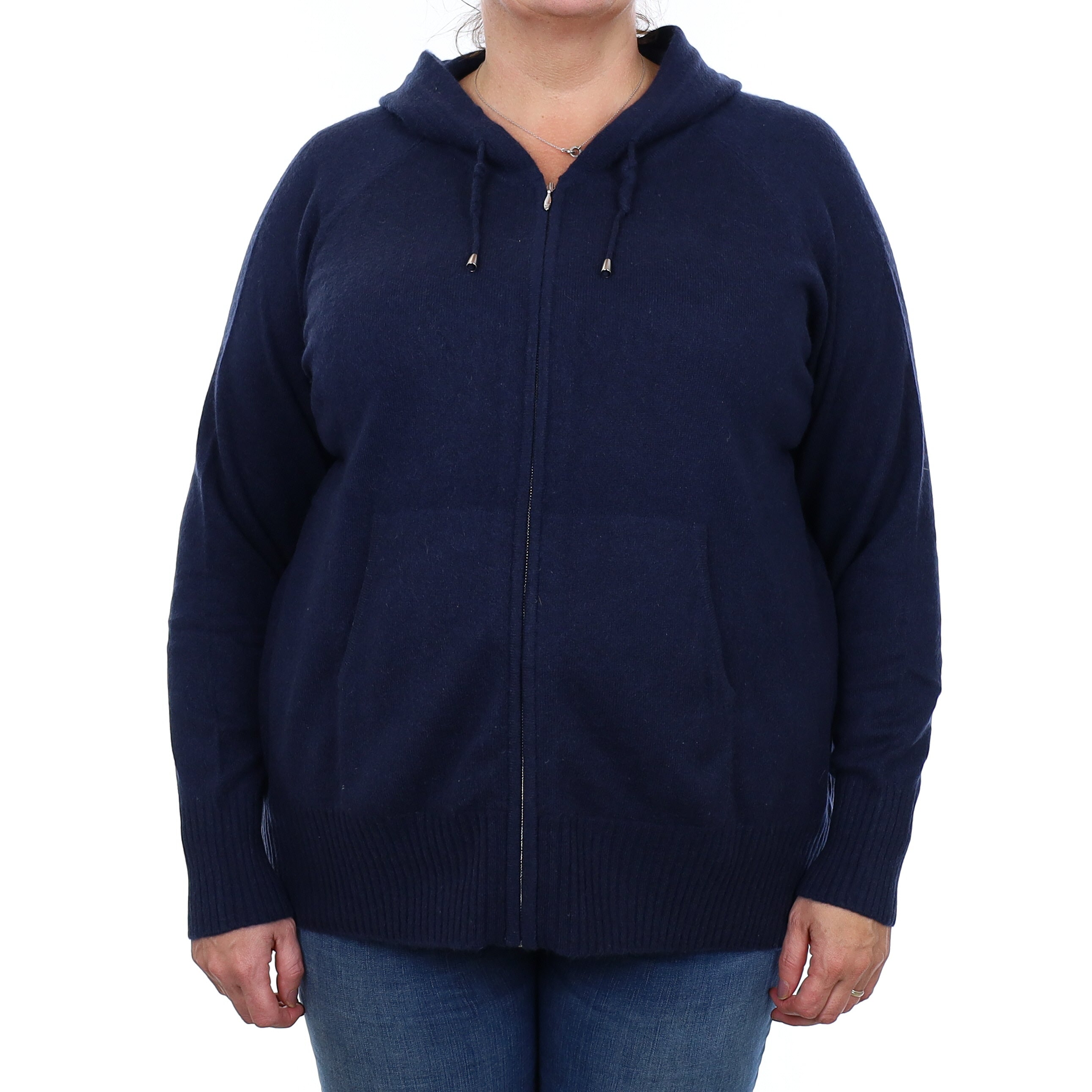 Navy Cashmere Zip Up Hoodie with Pockets Extra Extra Large