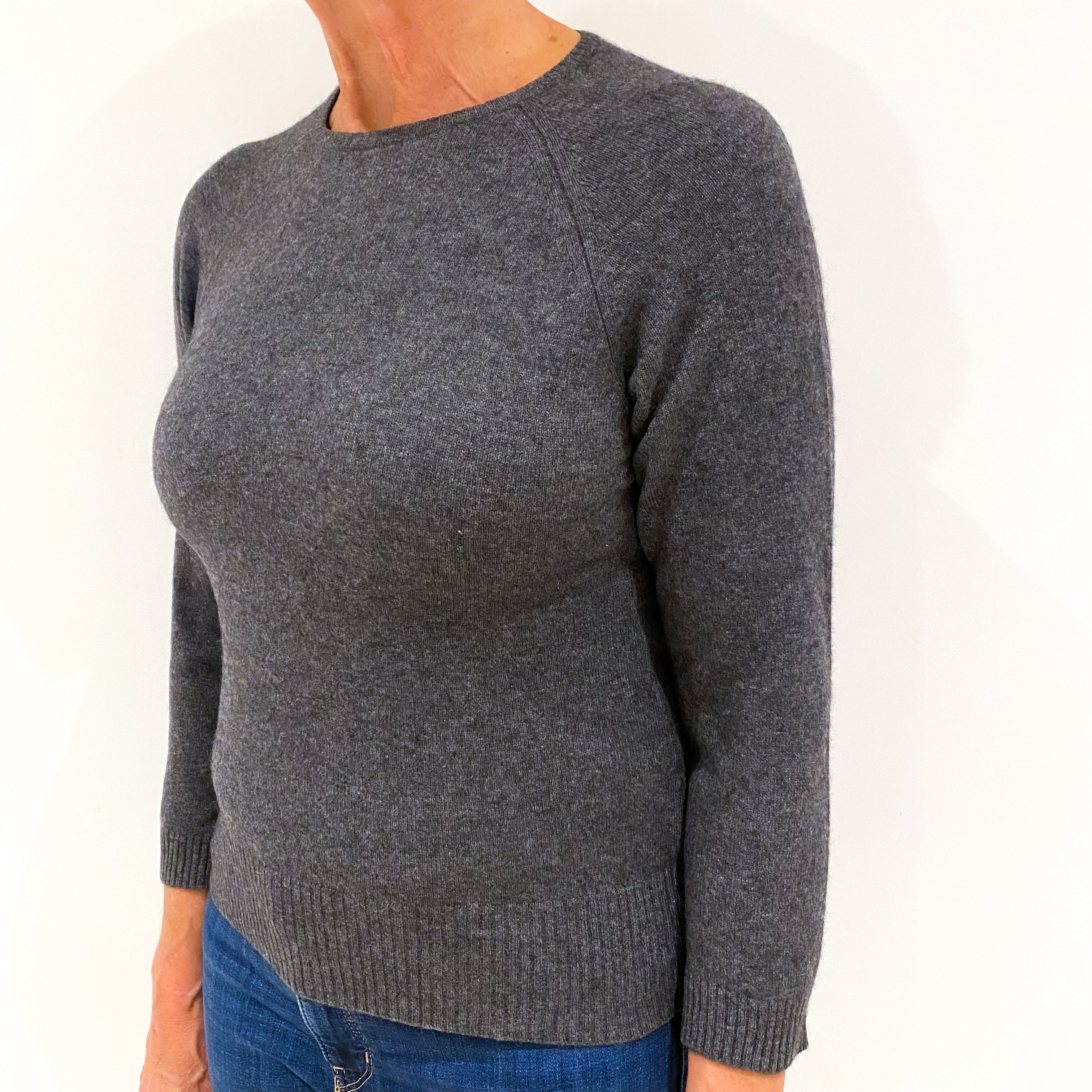 Charcoal Grey Cashmere Crew Neck Jumper Medium