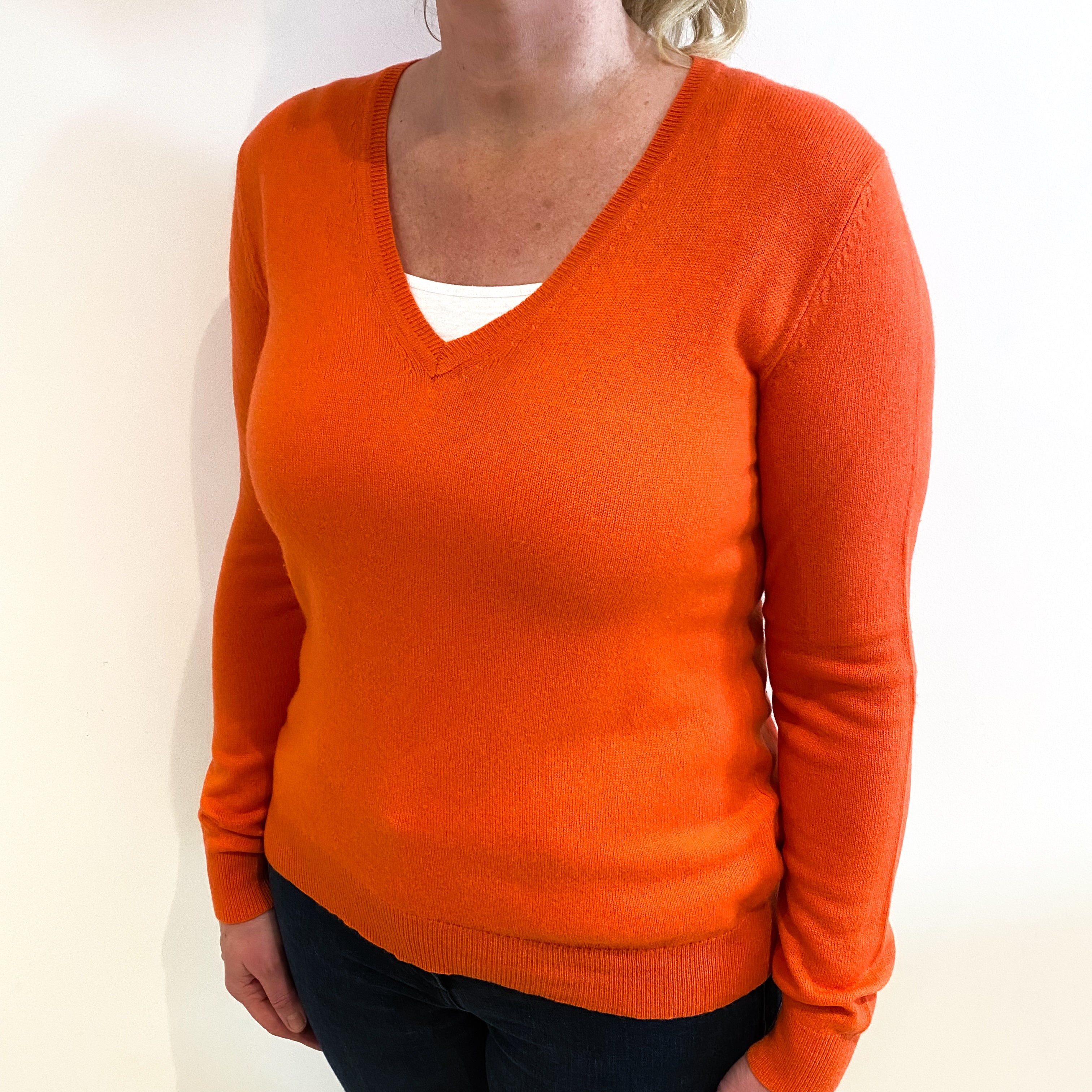 Crab Orange Cashmere V Neck Jumper Large