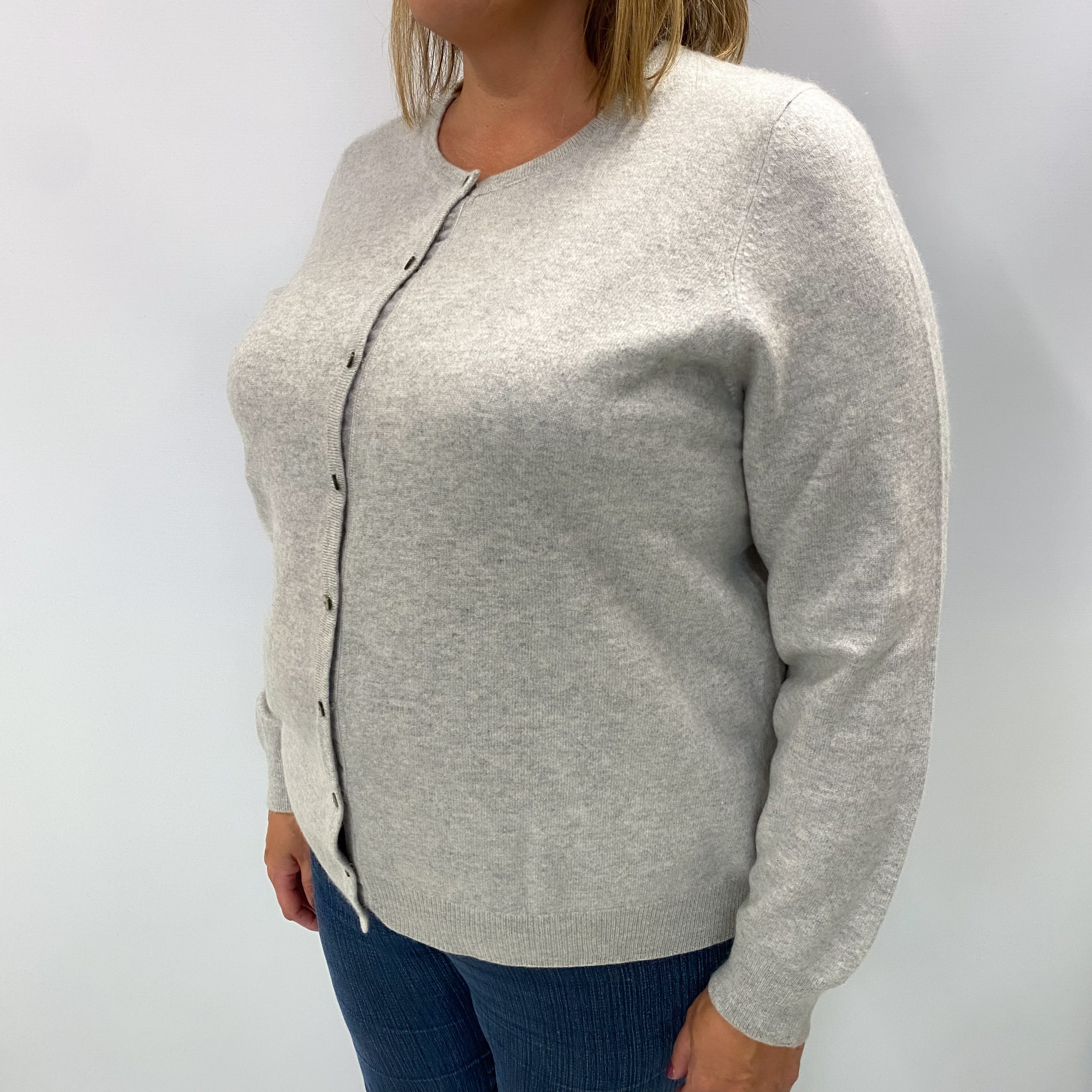 Mist Grey Cashmere Crew Neck Cardigan Extra Large
