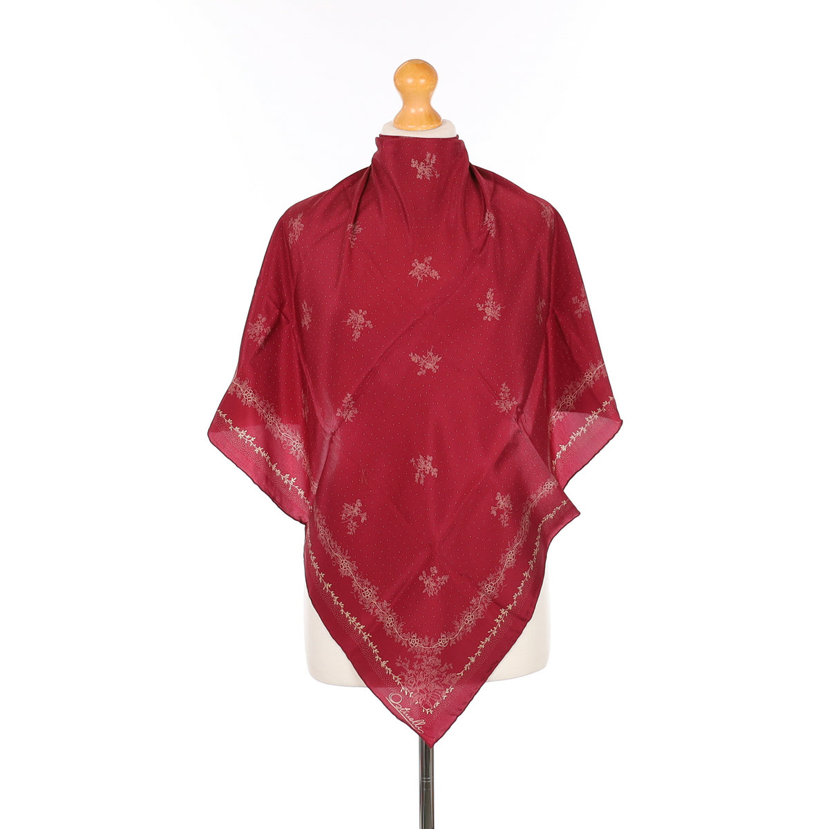 Ostinelli Burgundy Patterned Vintage Silk Scarf