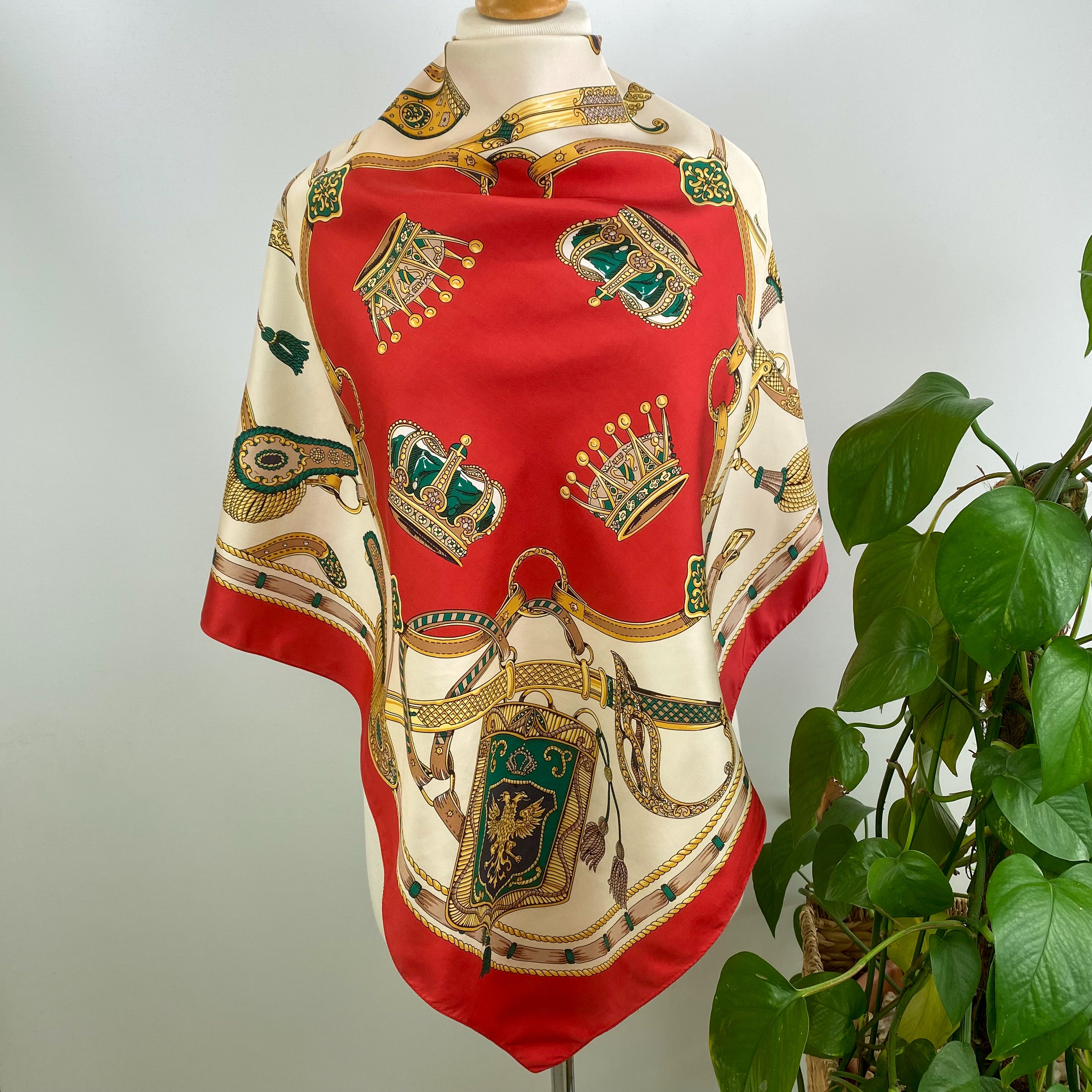 Fiorella Vitti Red Crown Vintage Silk Scarf