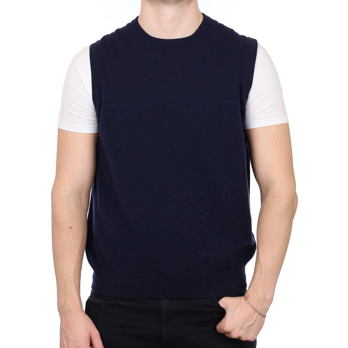 Men’s Brand New Scottish Navy Cashmere Crew Neck Tank Top XL