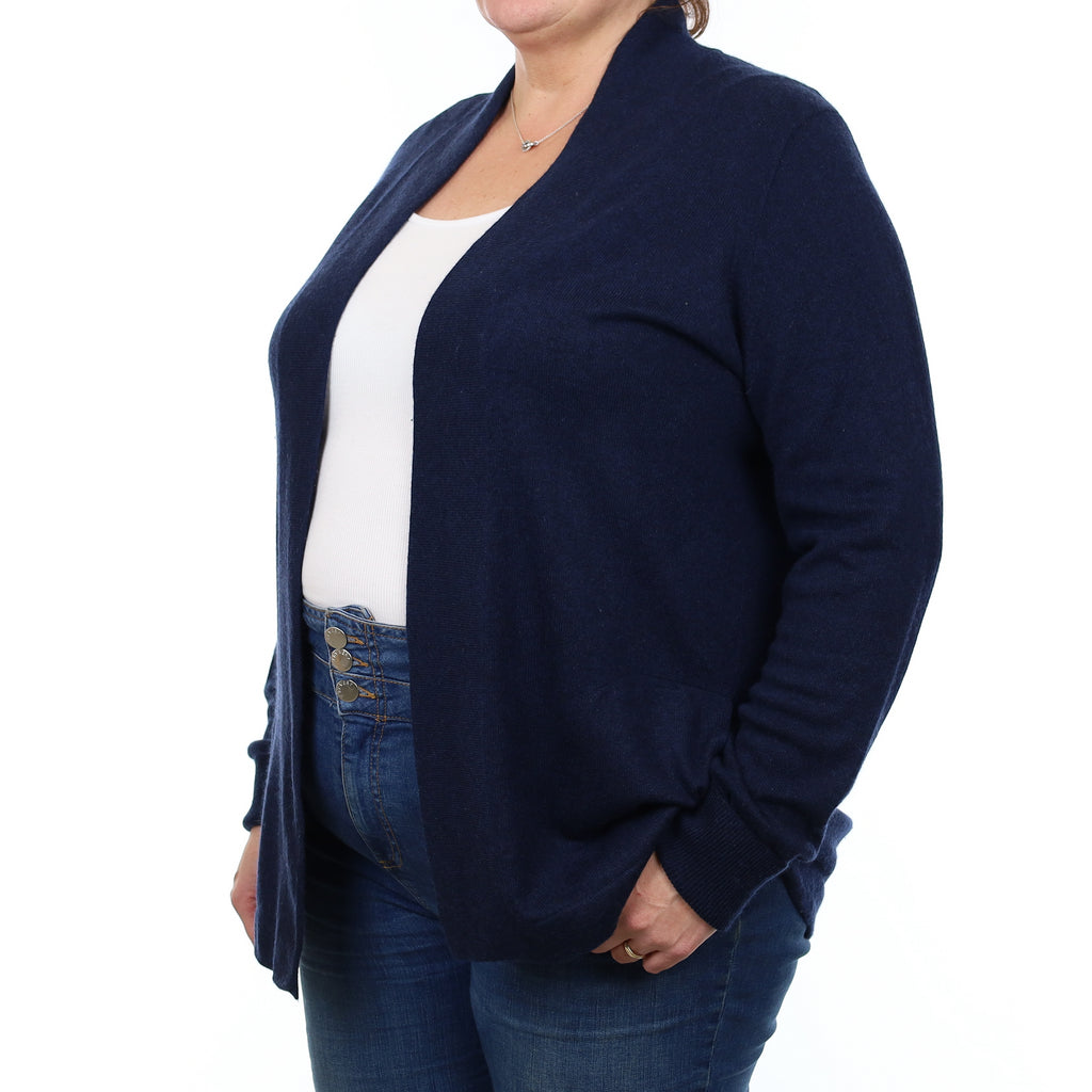 Navy Blue Cashmere Edge to Edge Cardigan with Pockets Extra Large