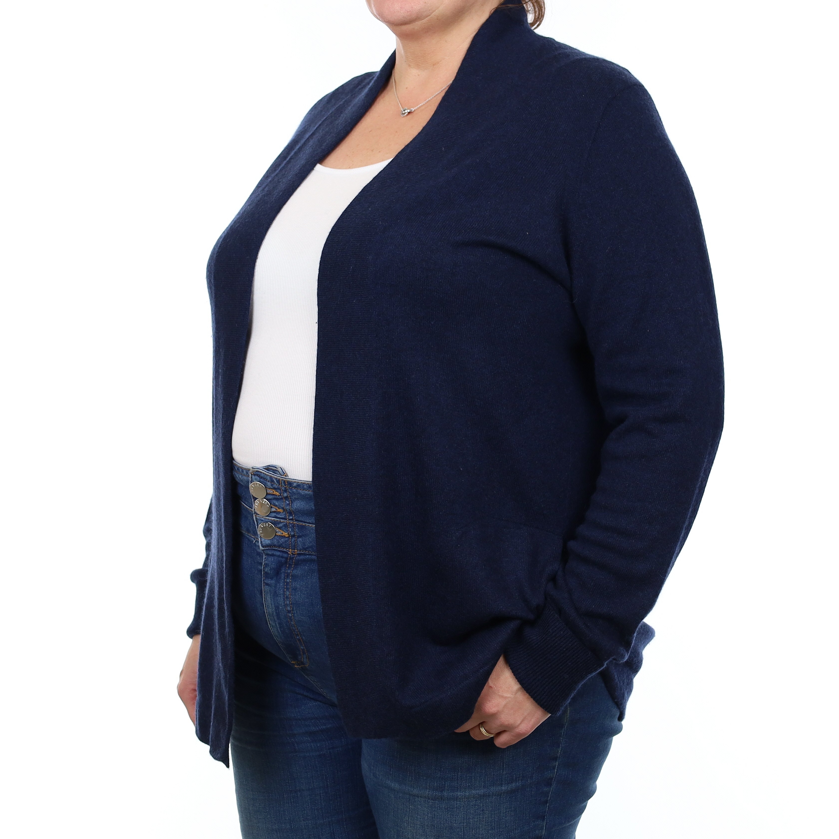 Navy Blue Cashmere Edge to Edge Cardigan with Pockets Extra Large