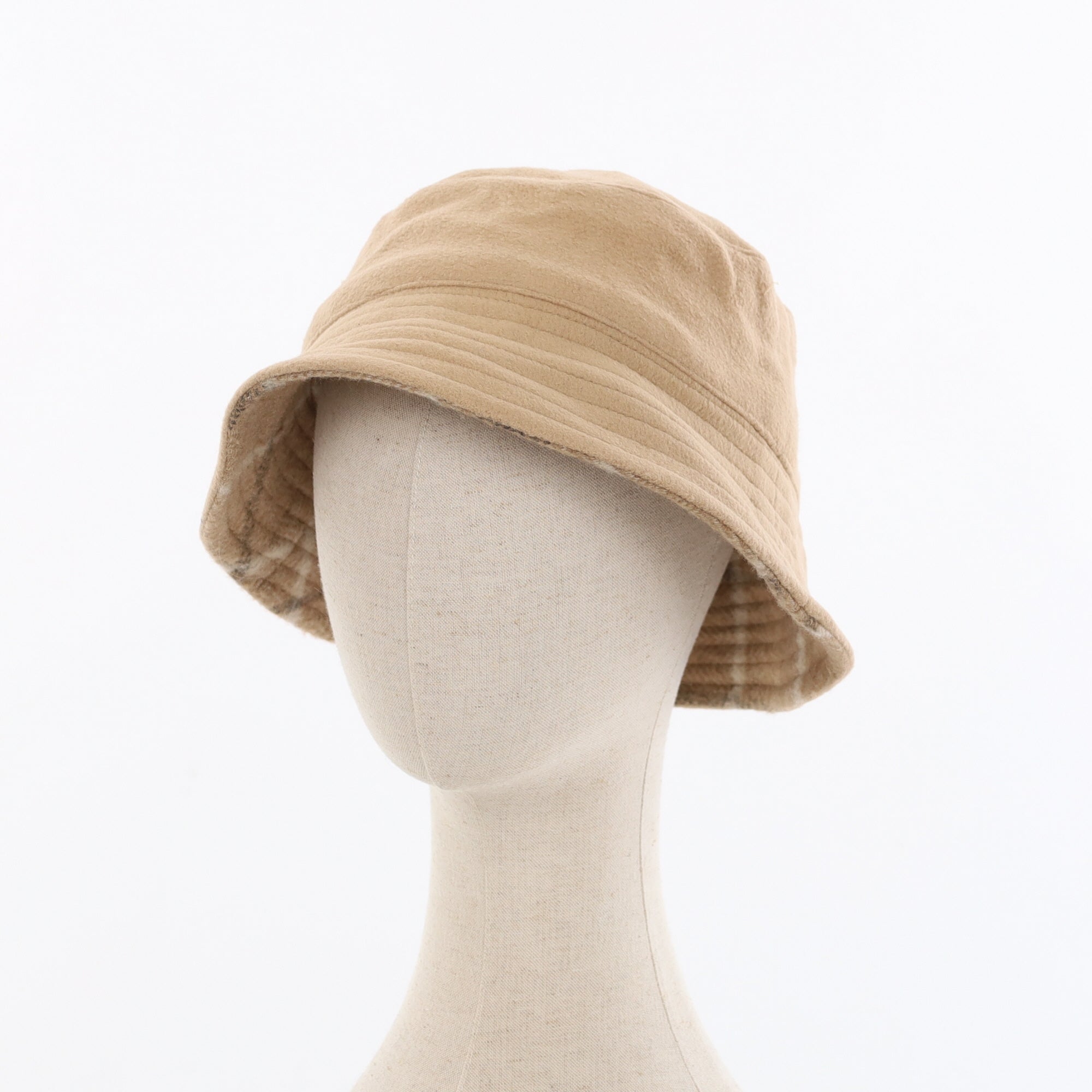 Unisex Camel Checked Reversible Cashmere Bucket Hat Men’s - M Women’s - L