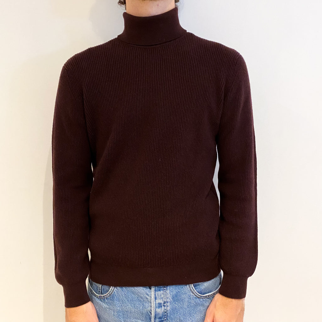 Men’s Brand New Scottish Aubergine Purple Rib Polo Neck Jumper Large