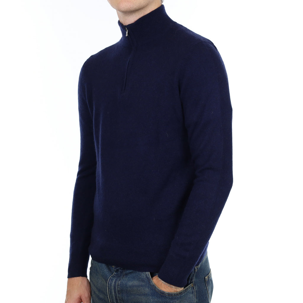 Men’s Navy Cashmere 1/4 Zip Jumper Medium