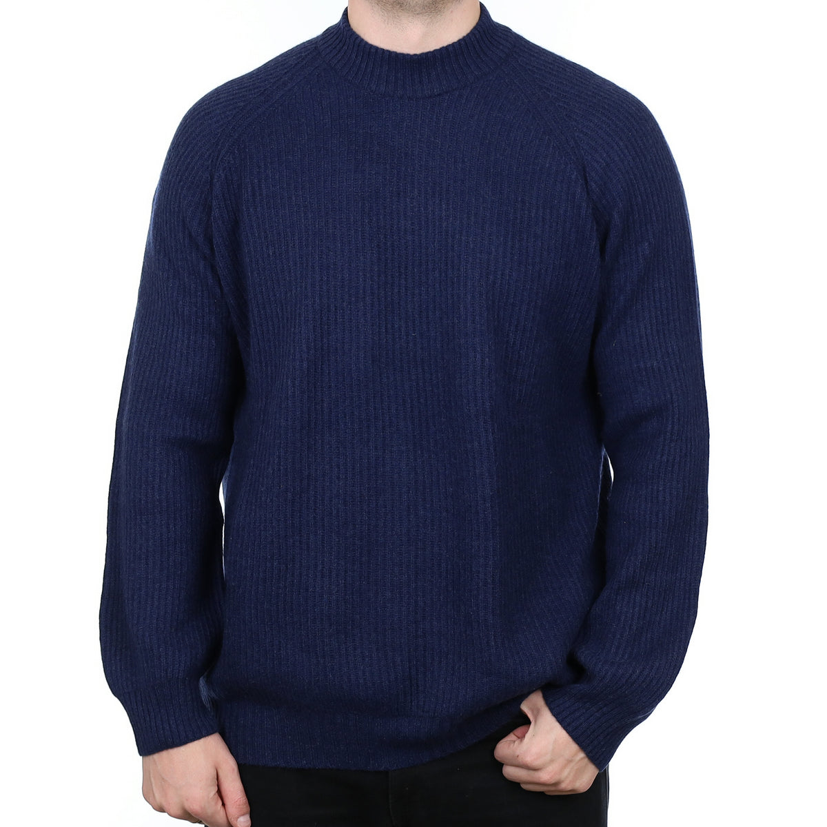 Men’s Brora Navy Chunky Rib Cashmere Turtle Neck Jumper XL