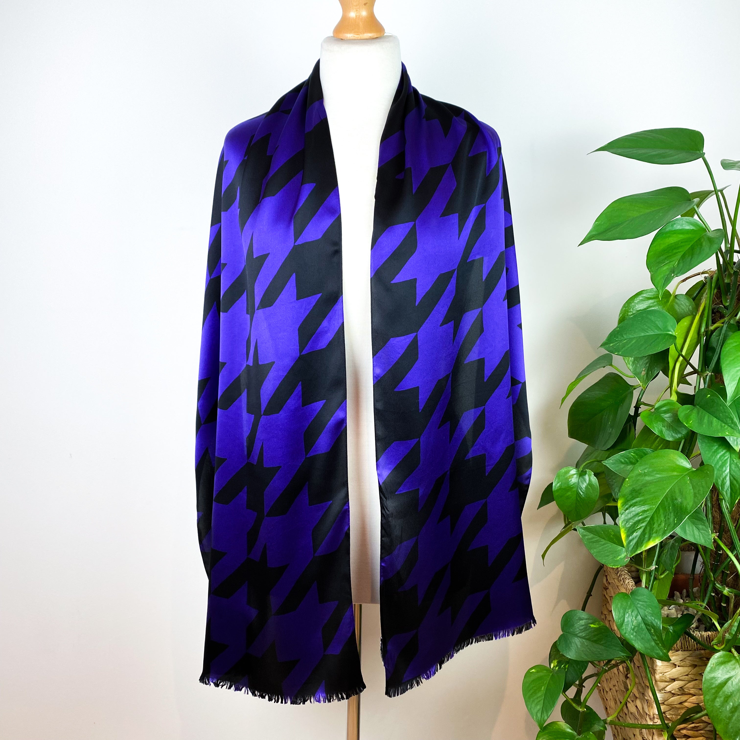 Jaeger Black & Purple Satin Silk Scarf