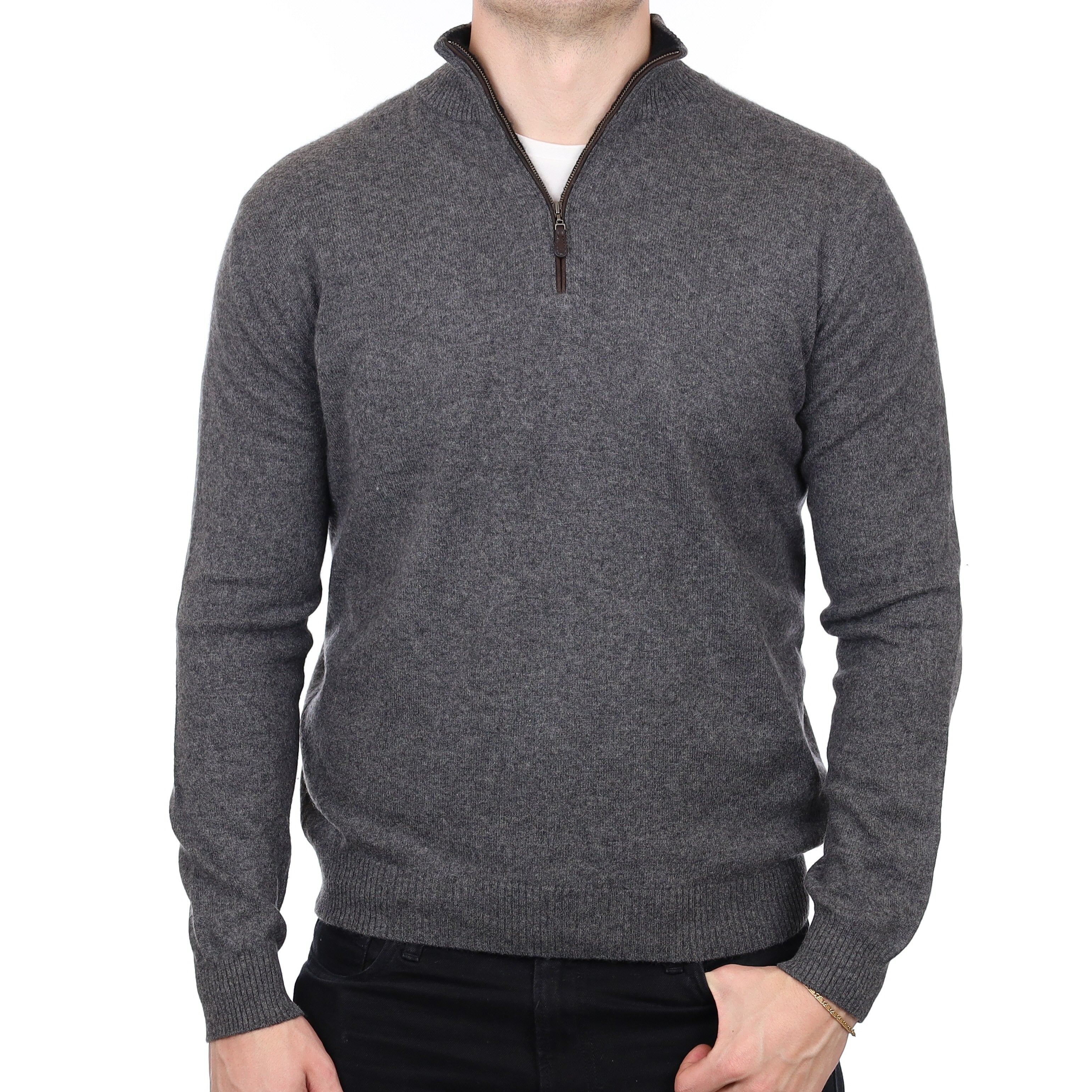 Men’s Slate Grey Cashmere 1/4 Zip Jumper Extra Large