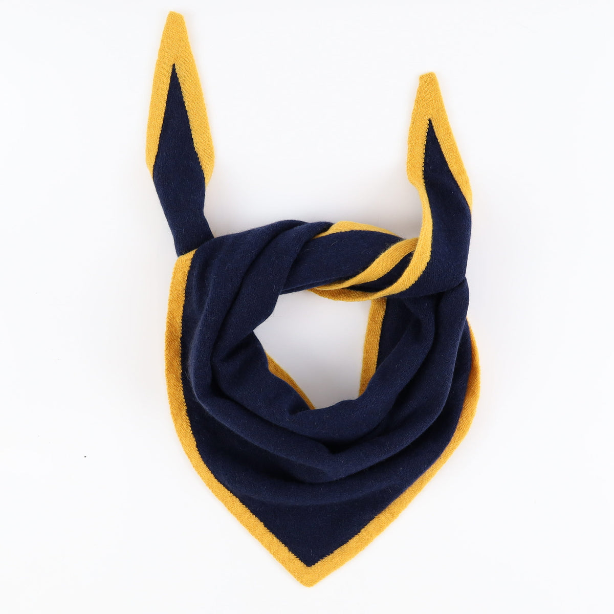 Brand New Navy and Mustard Recycled Cashmere Triangle Scarf