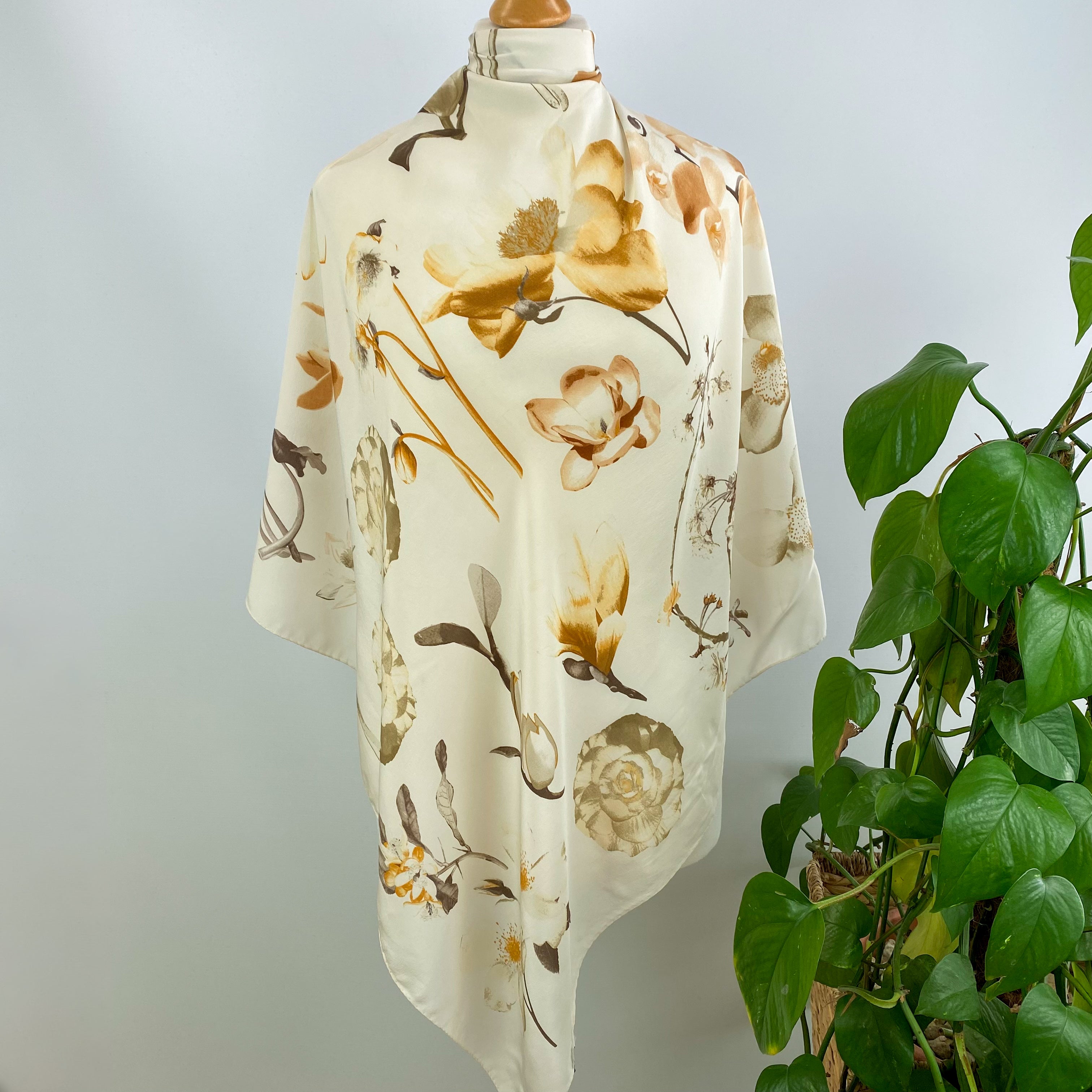 Immaculate Botanical Etches Cream Vintage Silk Scarf