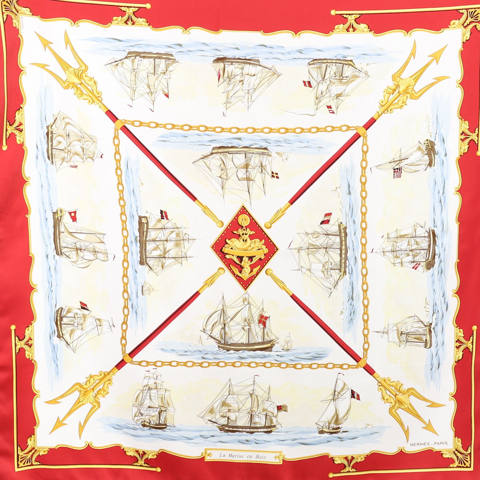 Hermès La Marine En Bois Silk Scarf