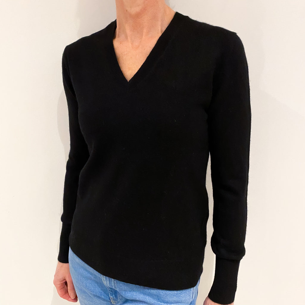 Black Cashmere V Neck Jumper Small