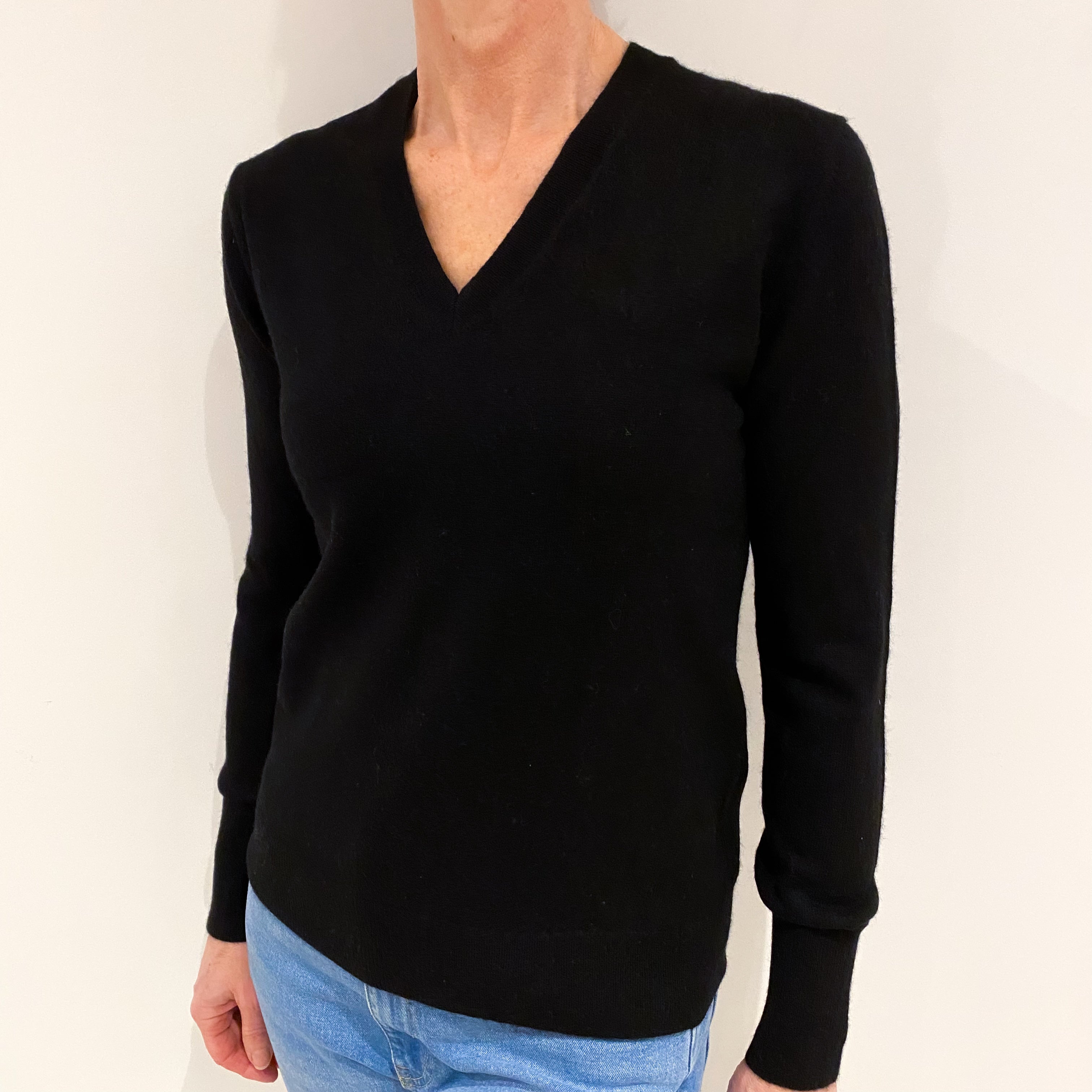 Black Cashmere V Neck Jumper Small