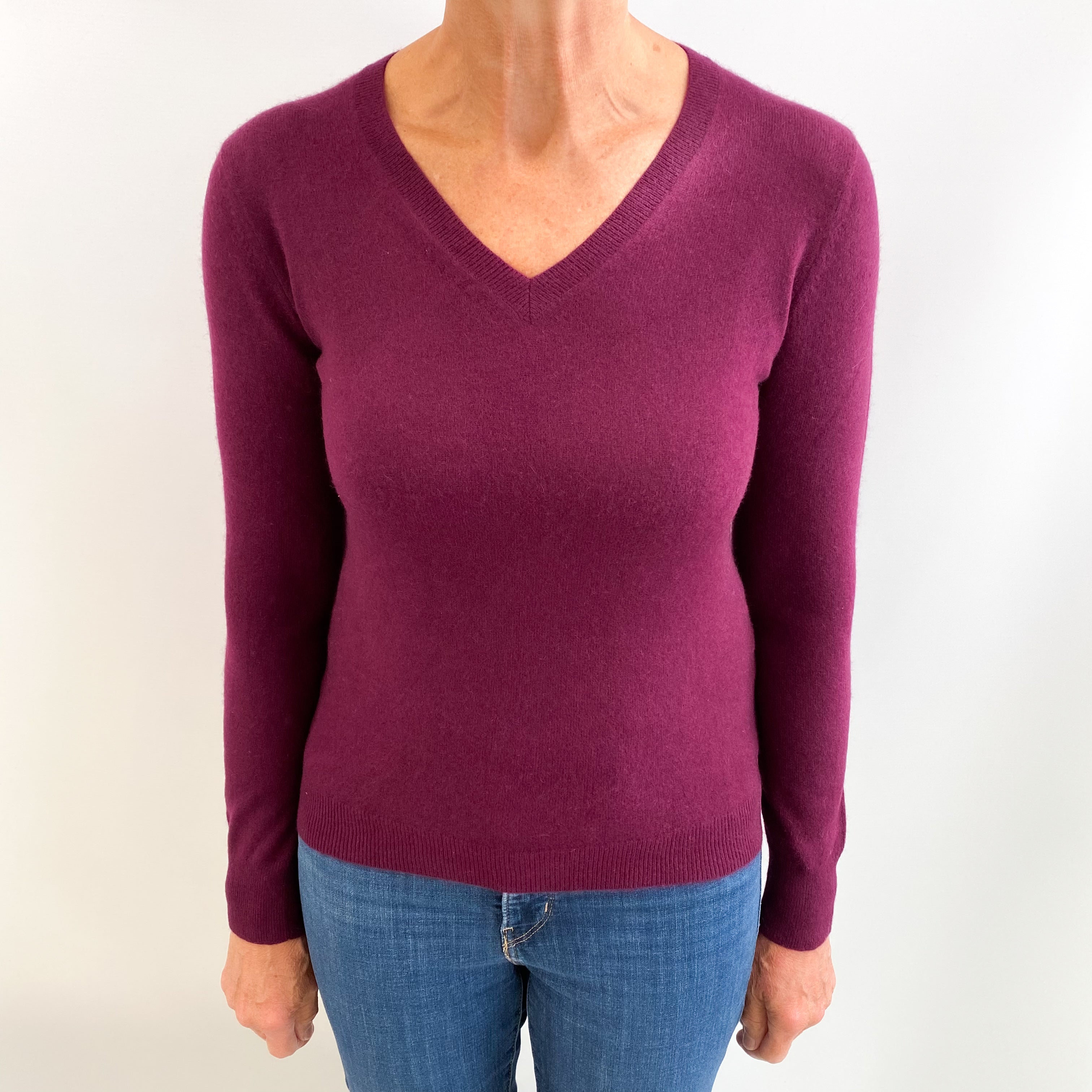 Mulberry Purple Cashmere V Neck Jumper Medium