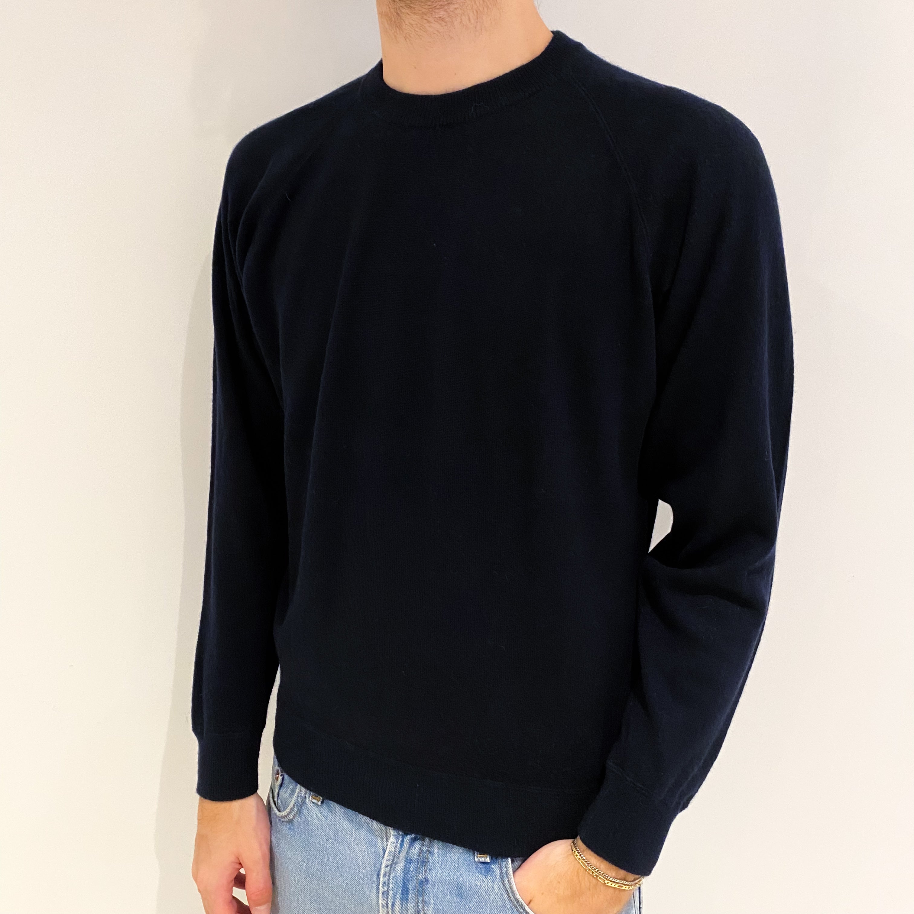 Men's Navy Cashmere Crew Neck Jumper Medium