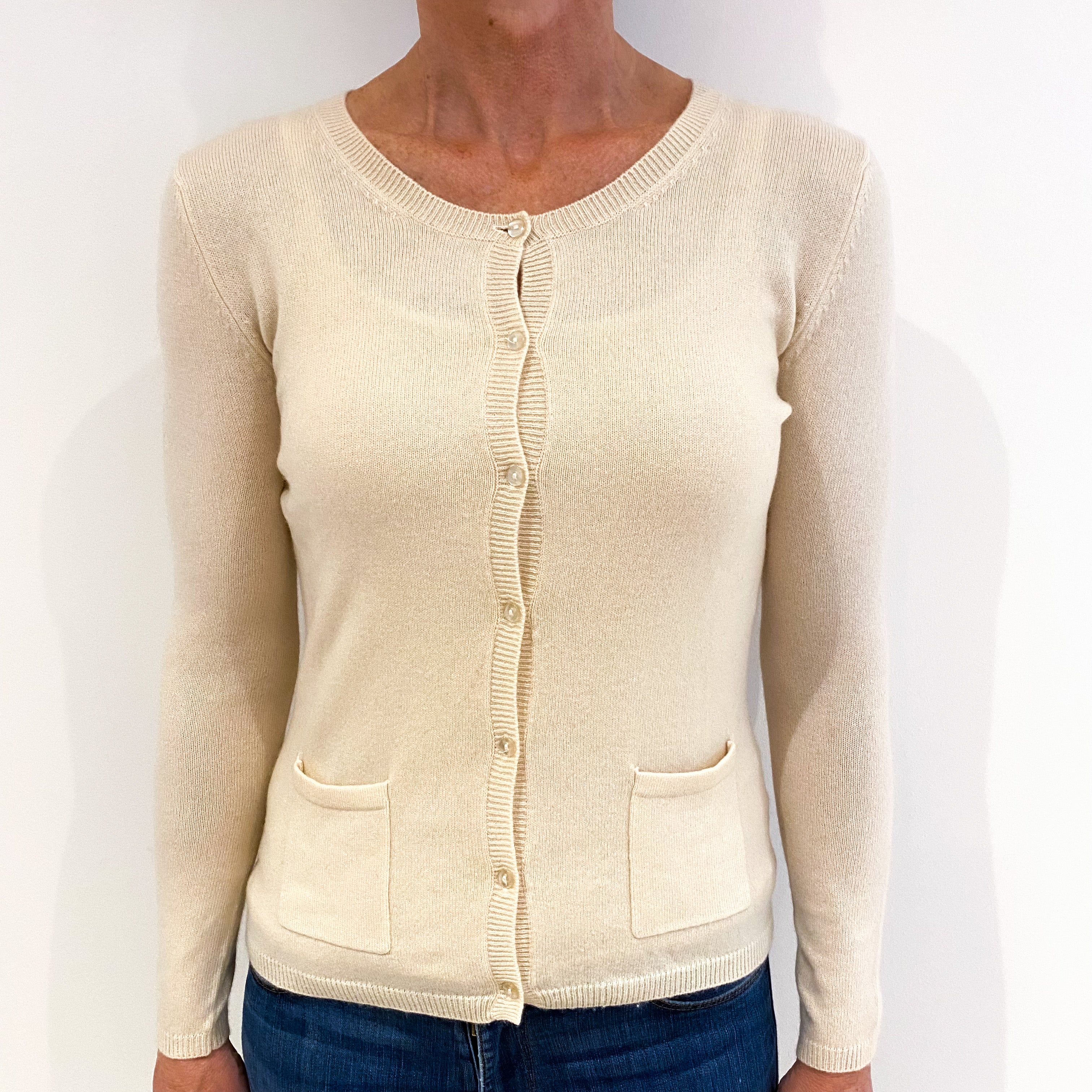 Cream Cashmere Crew Neck Cardigan Small