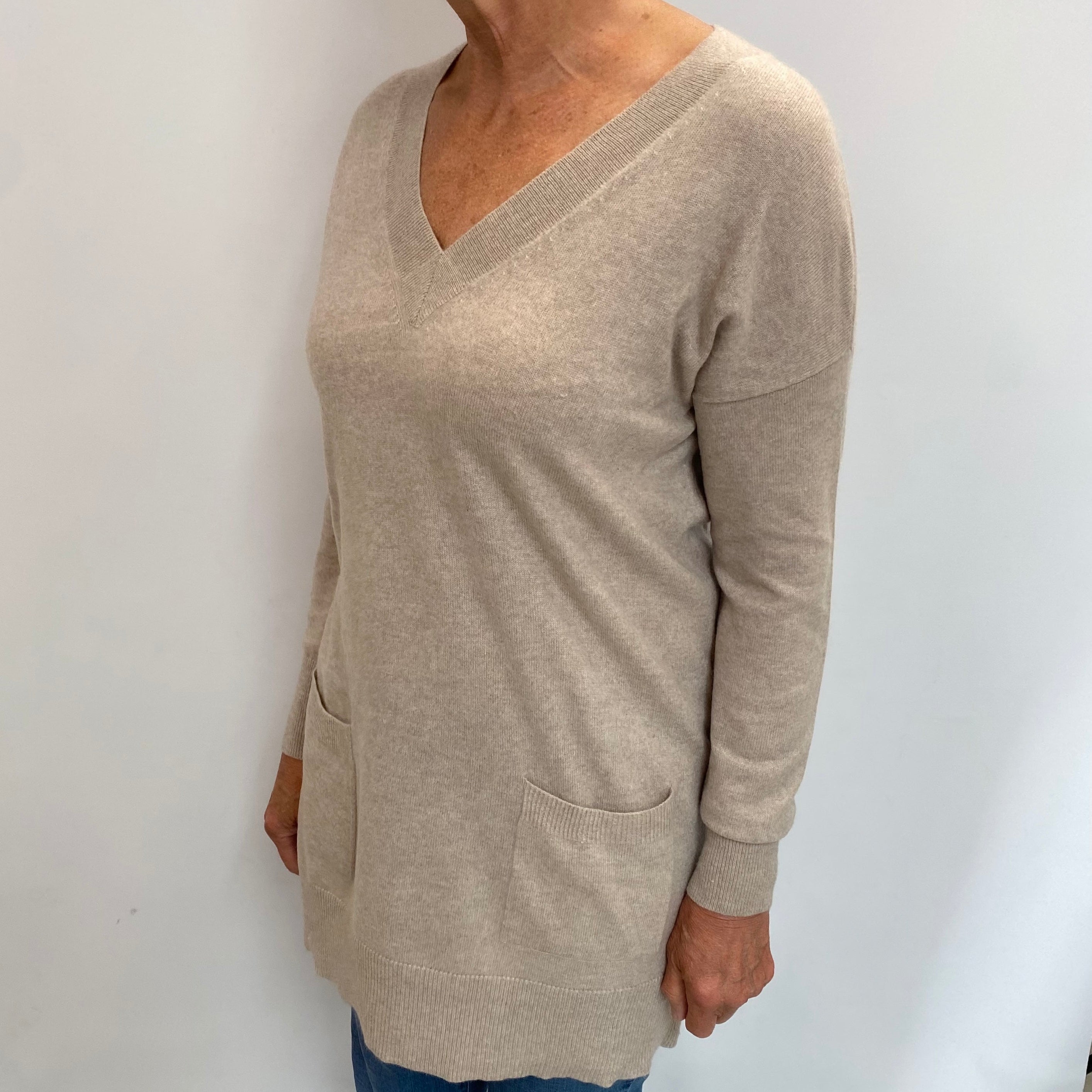 Fawn Beige Cashmere V Neck Jumper Medium