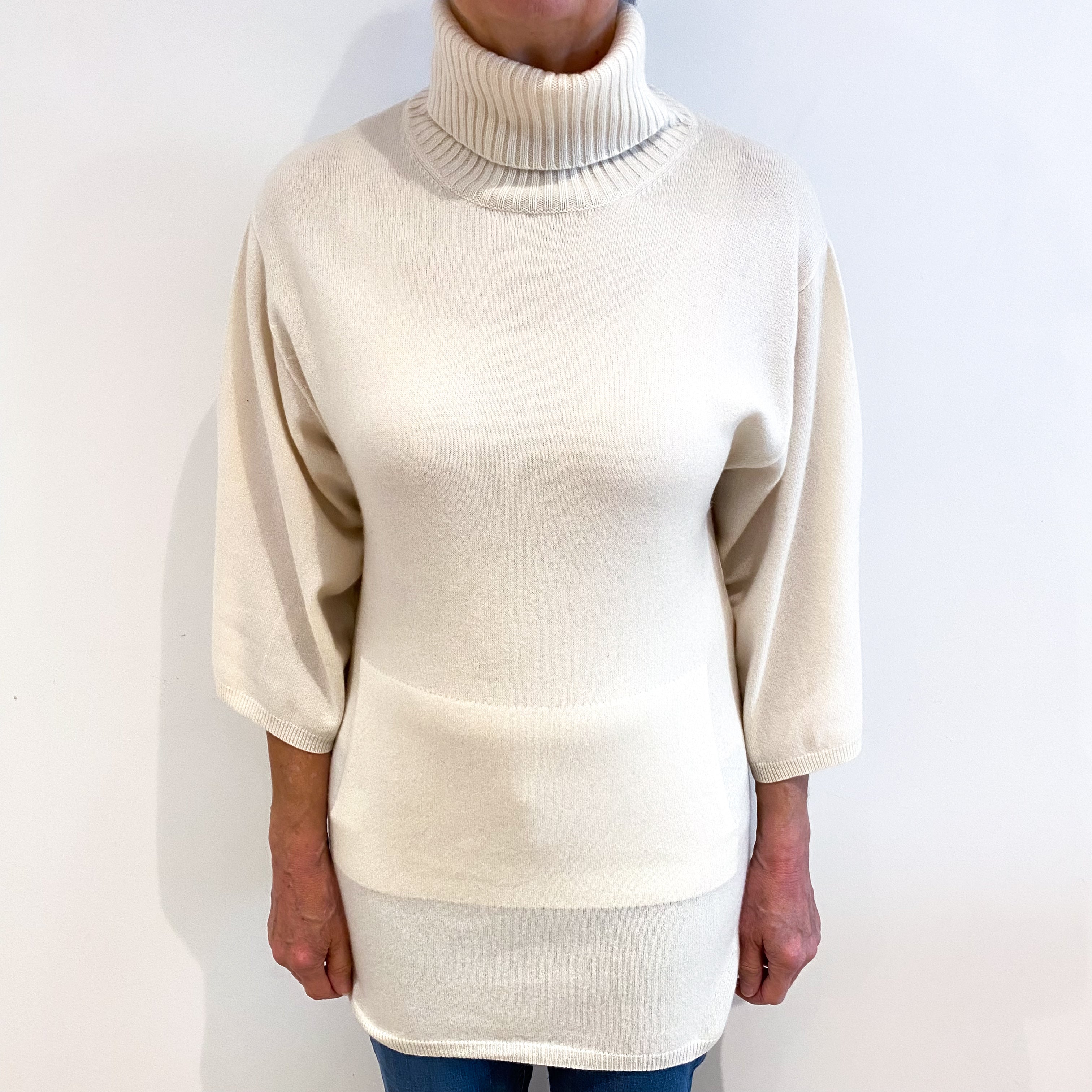Ivory Polo Neck Tunic Style Jumper Medium