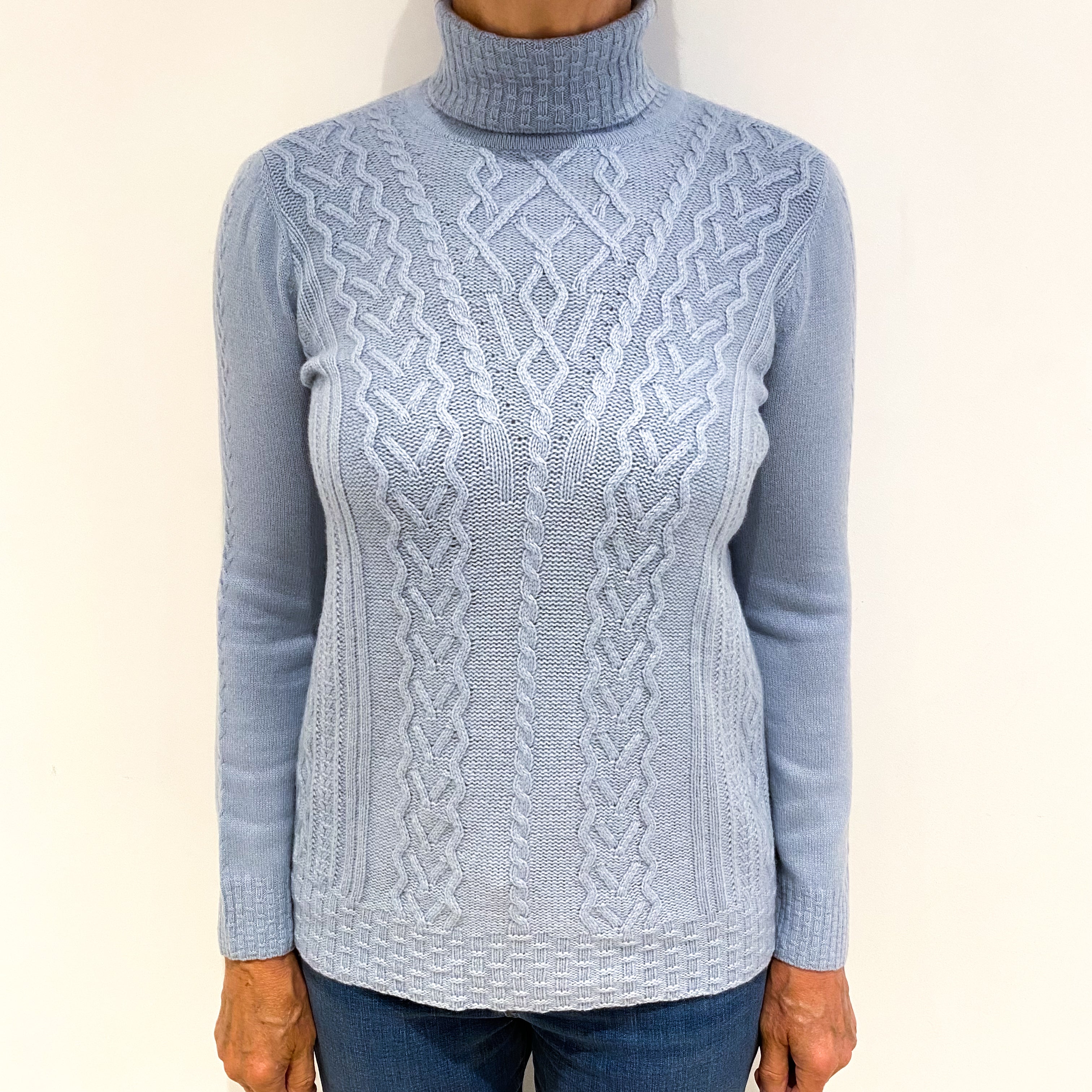 Opal Blue Cashmere Polo Neck Jumper Medium