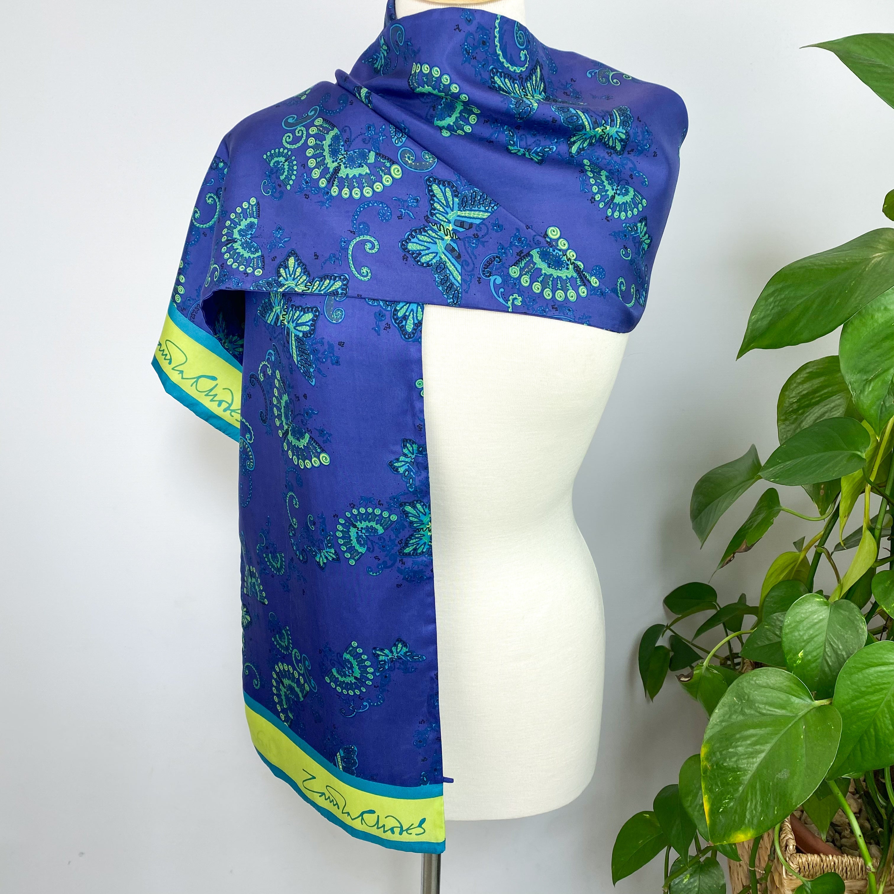 1980s Zandra Rhodes Long Vintage Silk Scarf