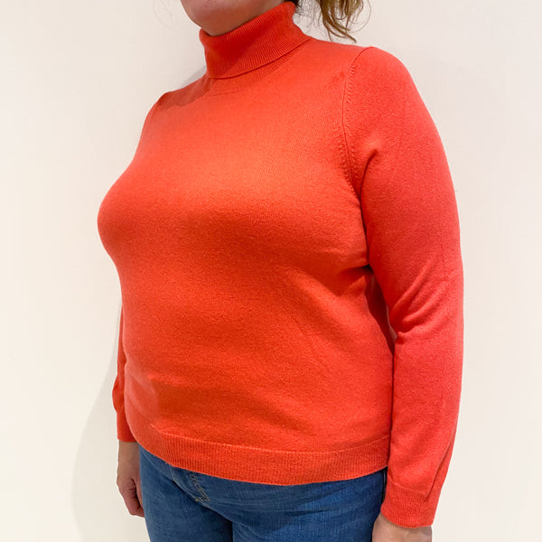 Deep Coral Pink Cashmere Polo Neck Jumper Extra Large