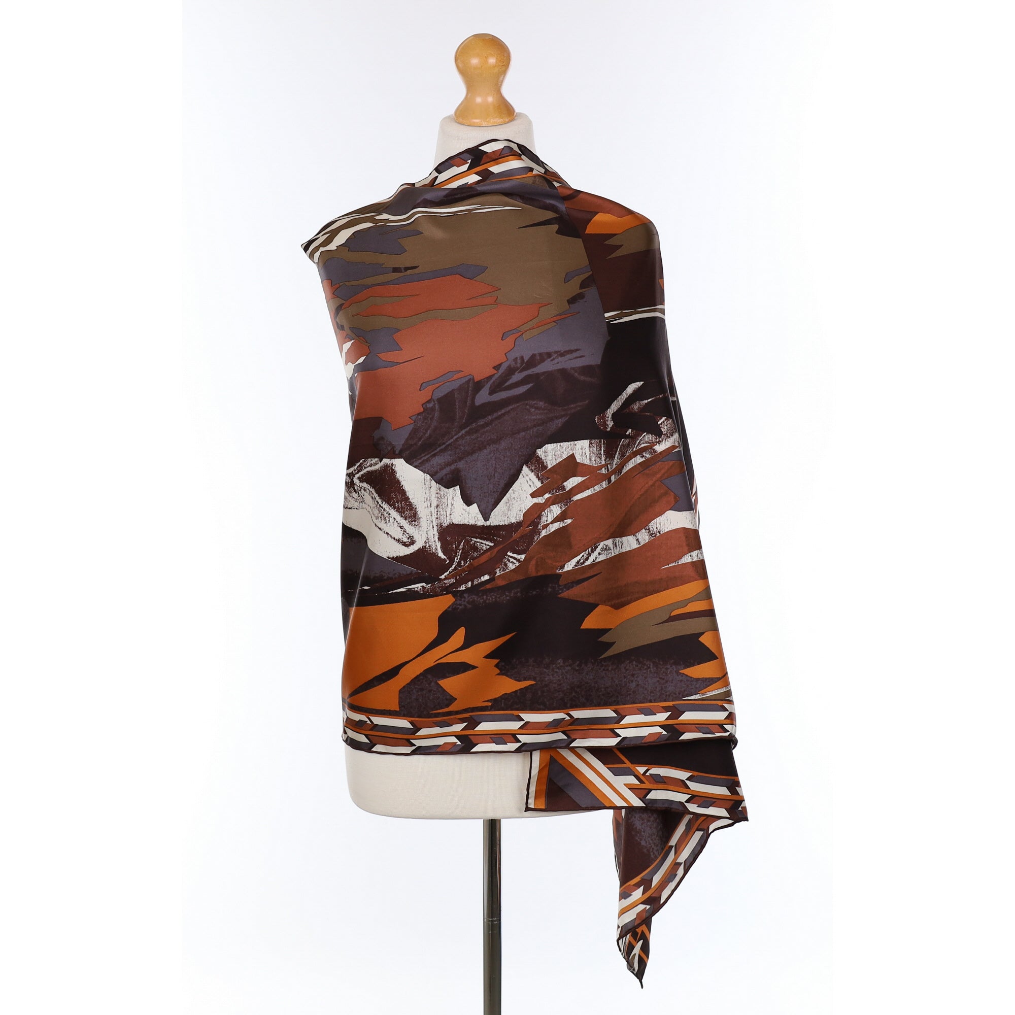 Bella Ballou Brown Abstract Silk Scarf