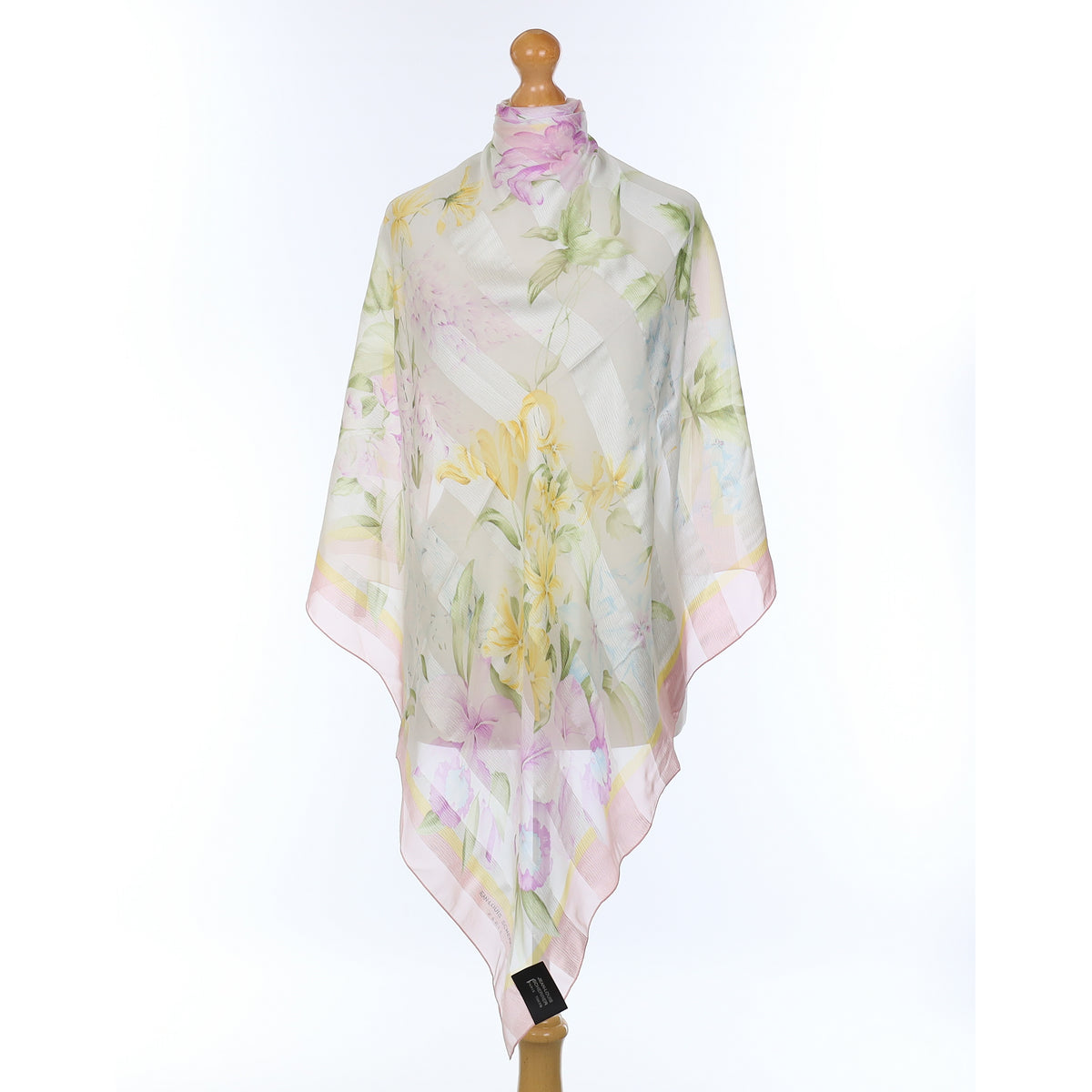 Brand New Jean-Louis Scherrer Pink And Yellow Floral Silk Scarf