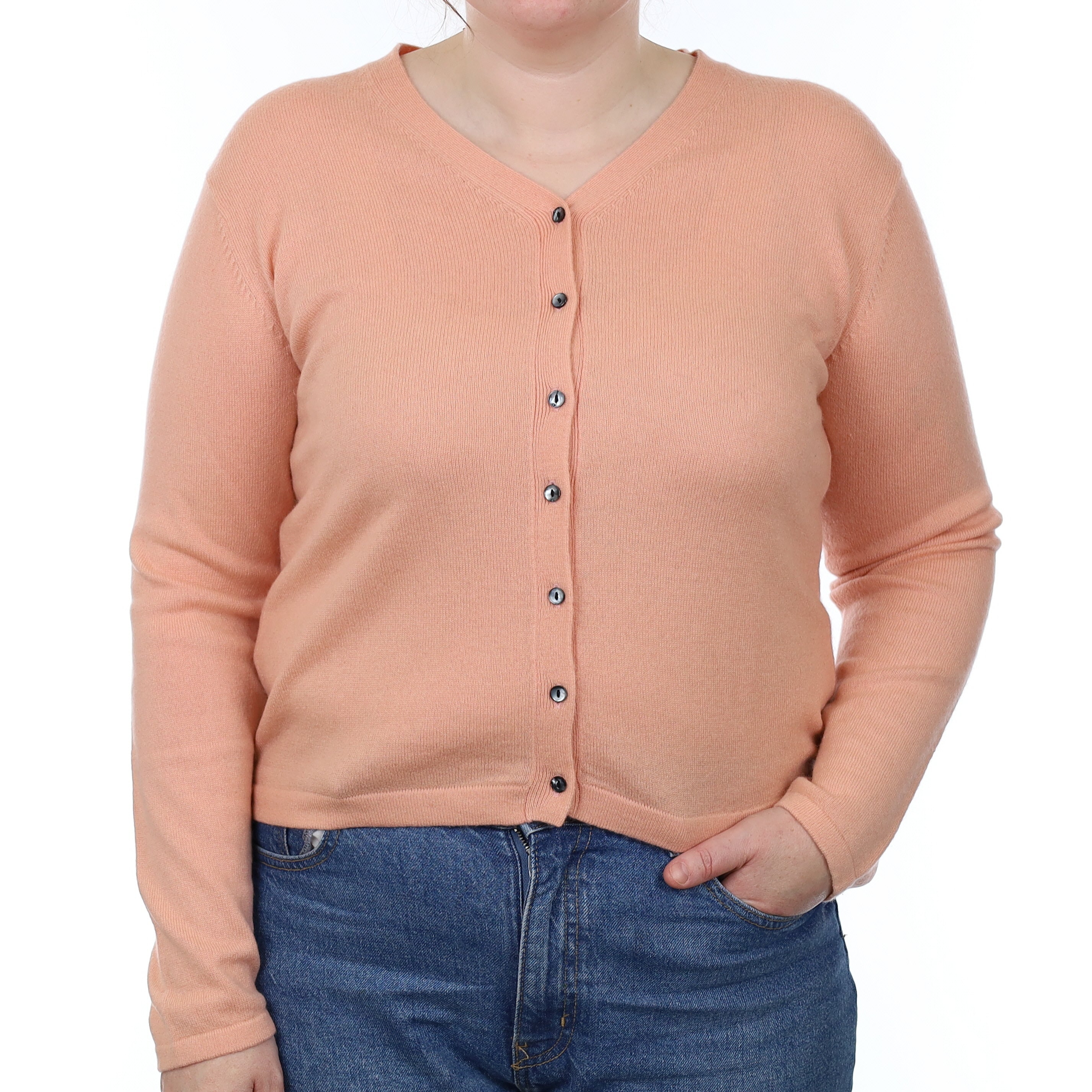 Peach Cashmere V Neck Cardigan Large