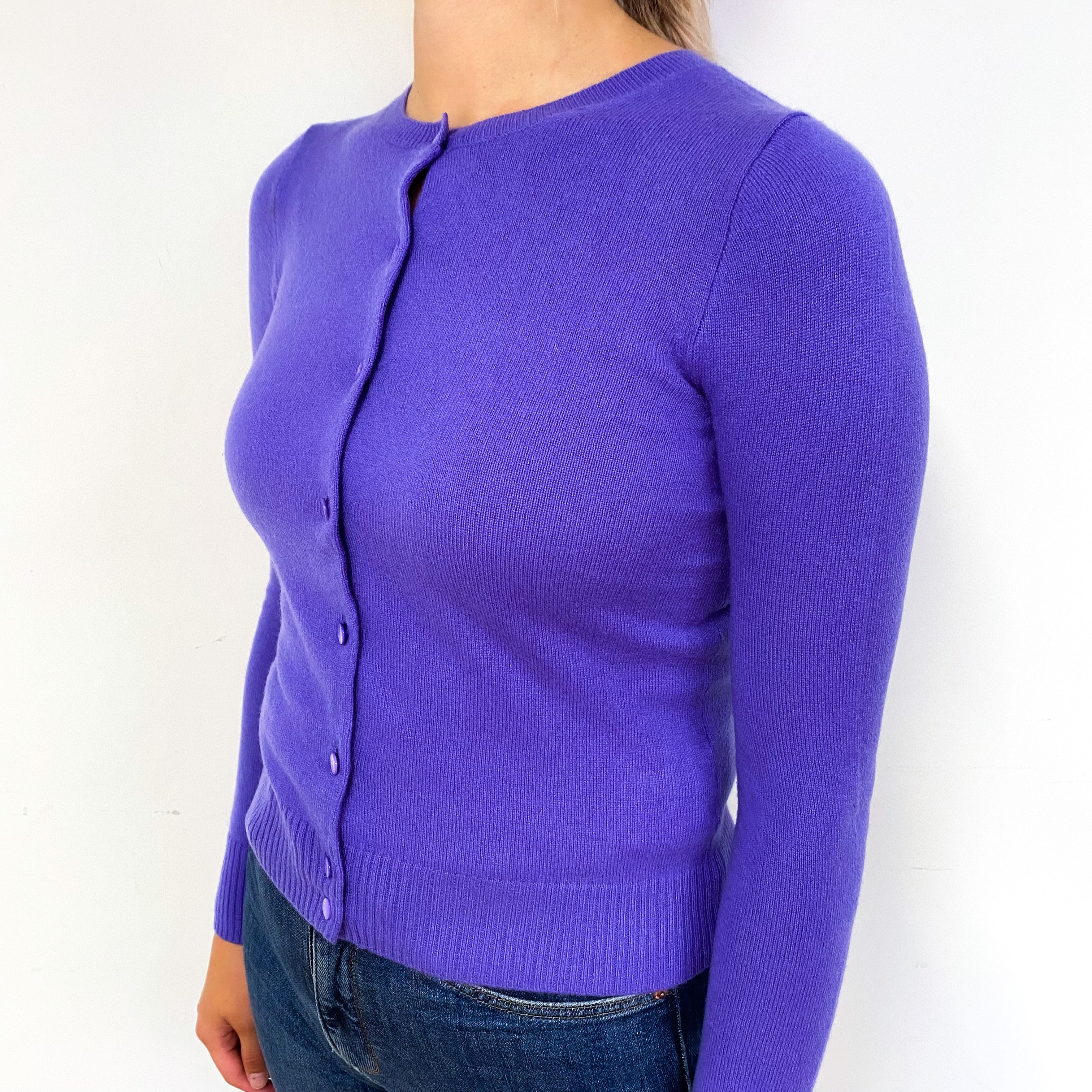 Periwinkle Purple Cashmere Crew Neck Cardigan Small