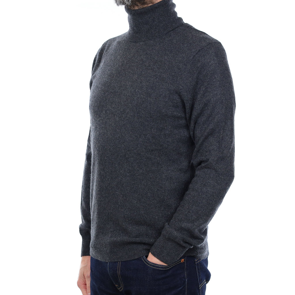 Men's Granite Grey Cashmere Polo Neck Jumper Small
