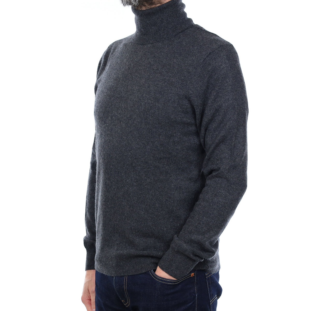 Men's Granite Grey Cashmere Polo Neck Jumper Small