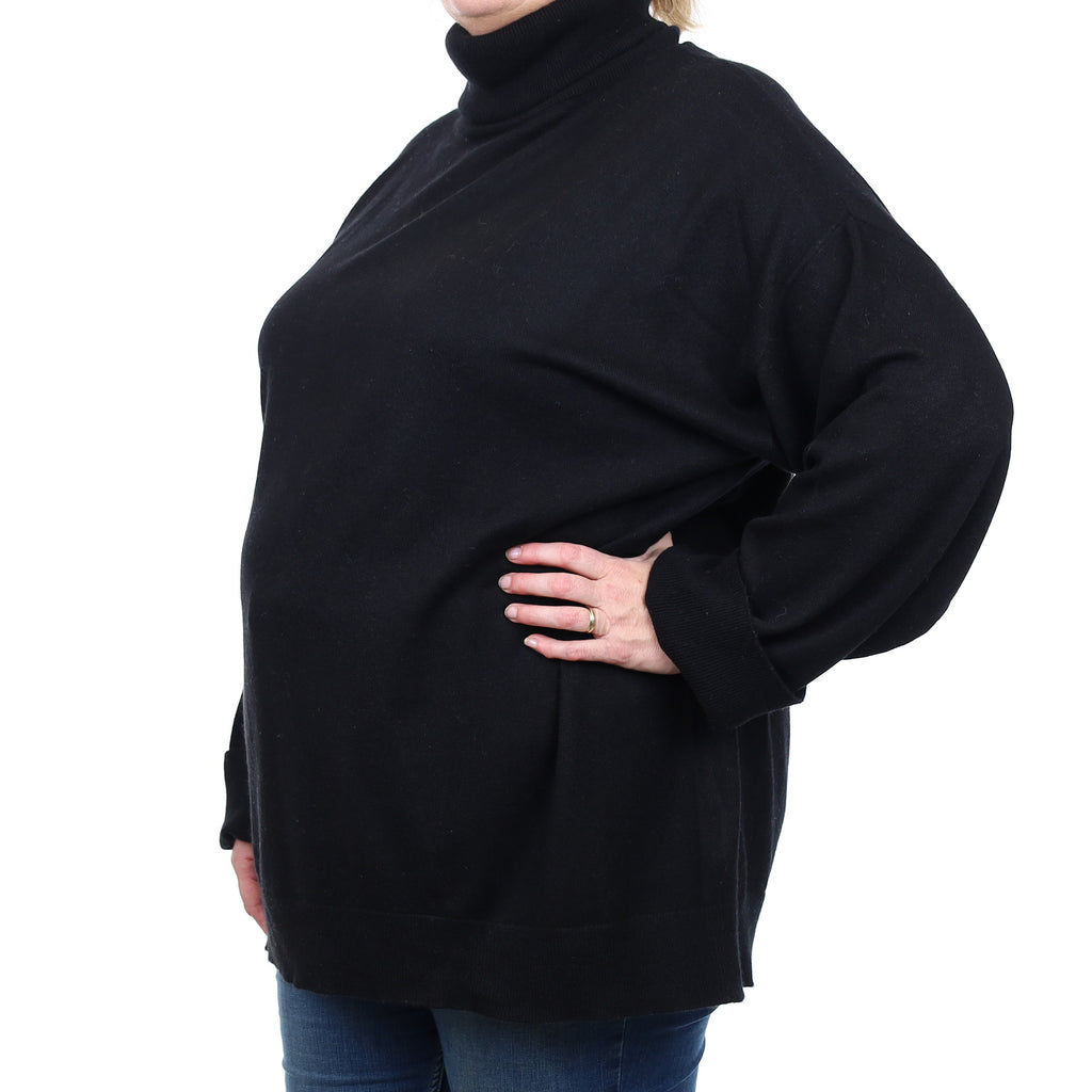 Black Cashmere Slouchy Polo Neck Jumper XXL/Tall