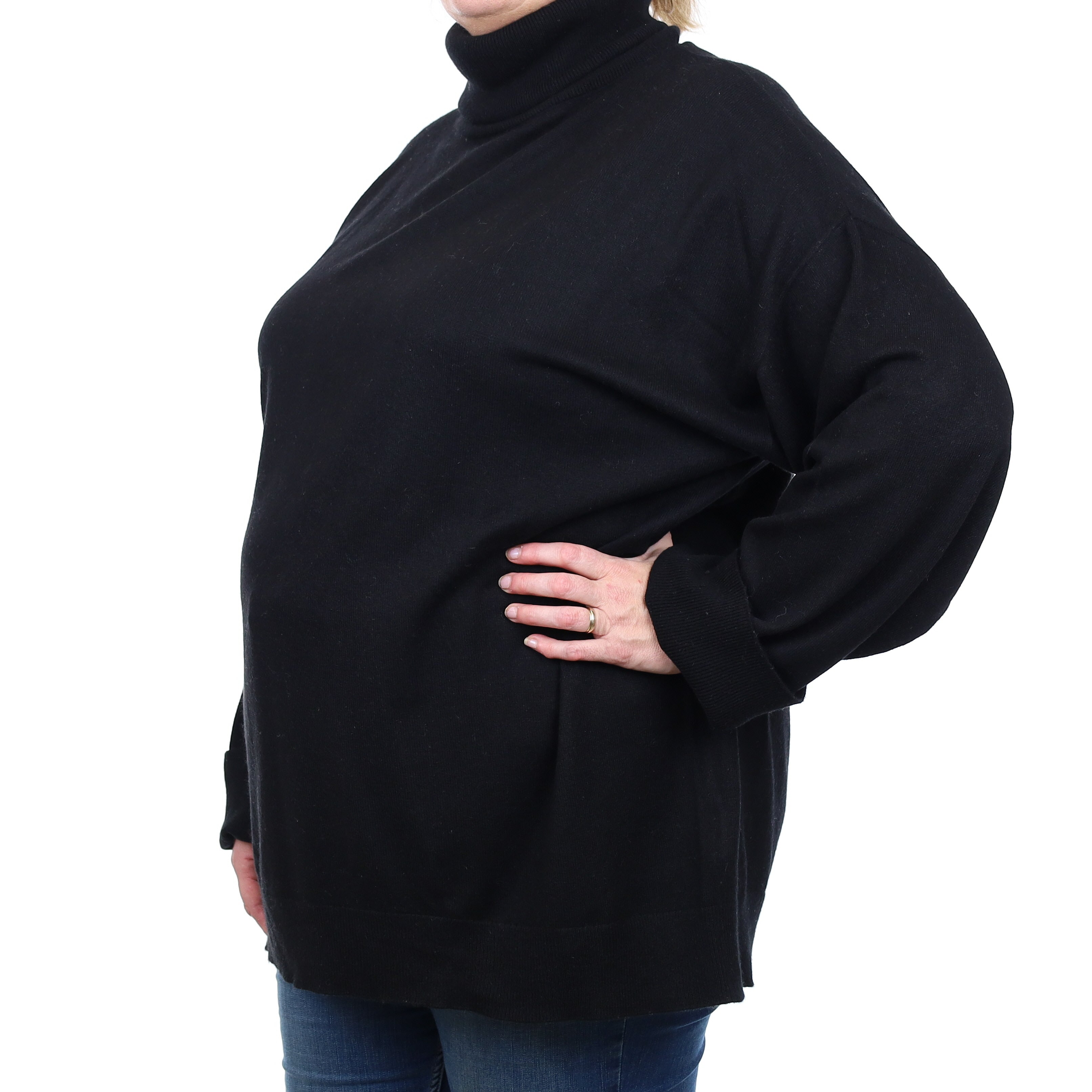 Black Cashmere Slouchy Polo Neck Jumper XXL/Tall