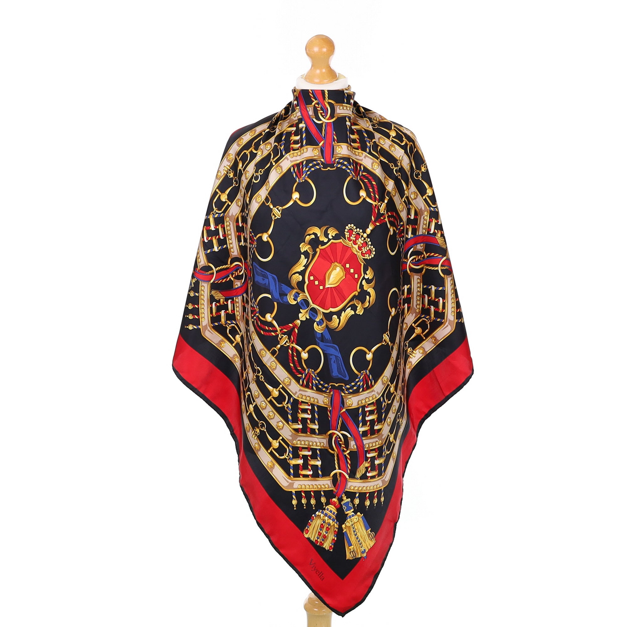 Viyella Equestrian Themed Black and Red Silk Scarf
