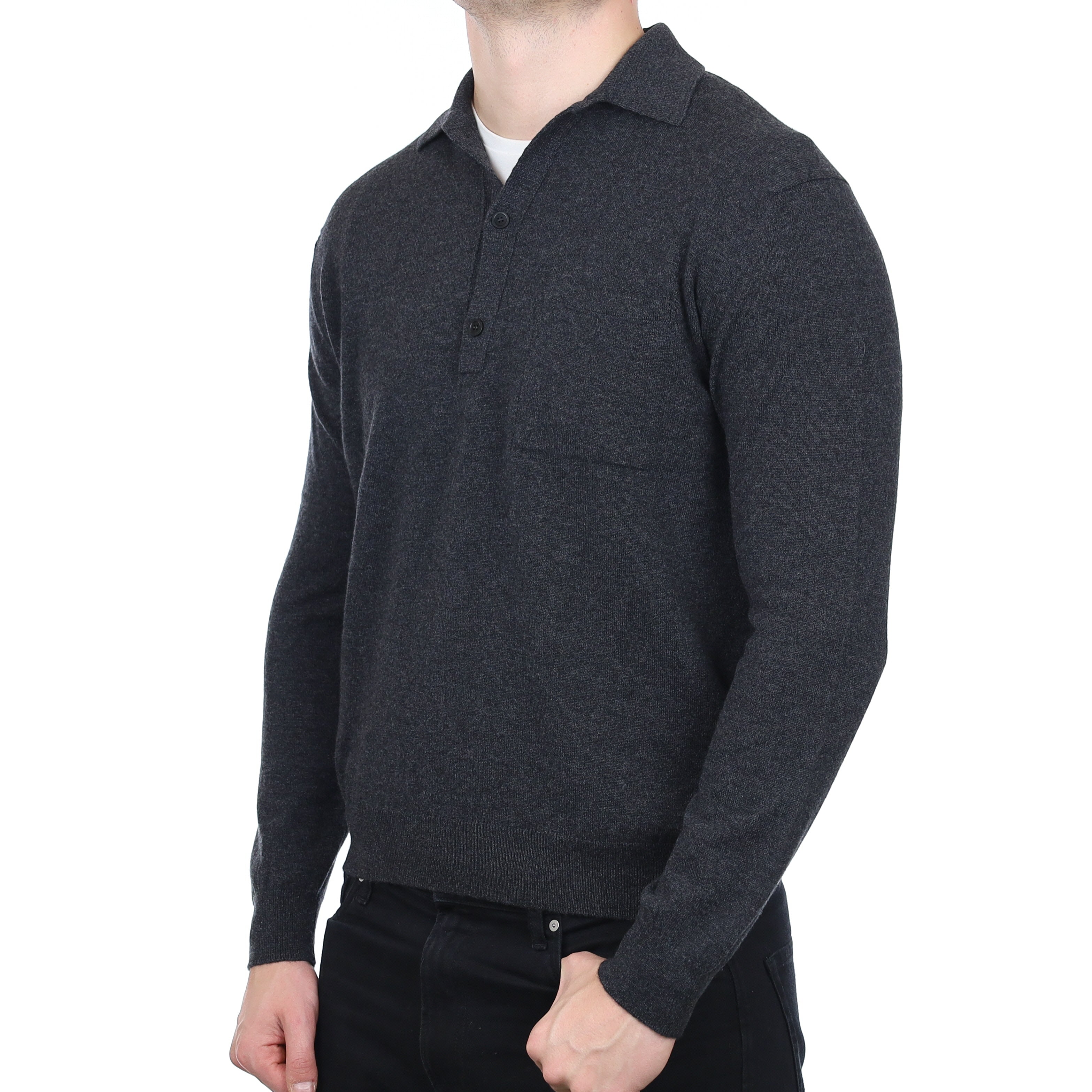 Men’s Brand New Scottish Charcoal Grey Cashmere Collared 1/4 Button Jumper XL