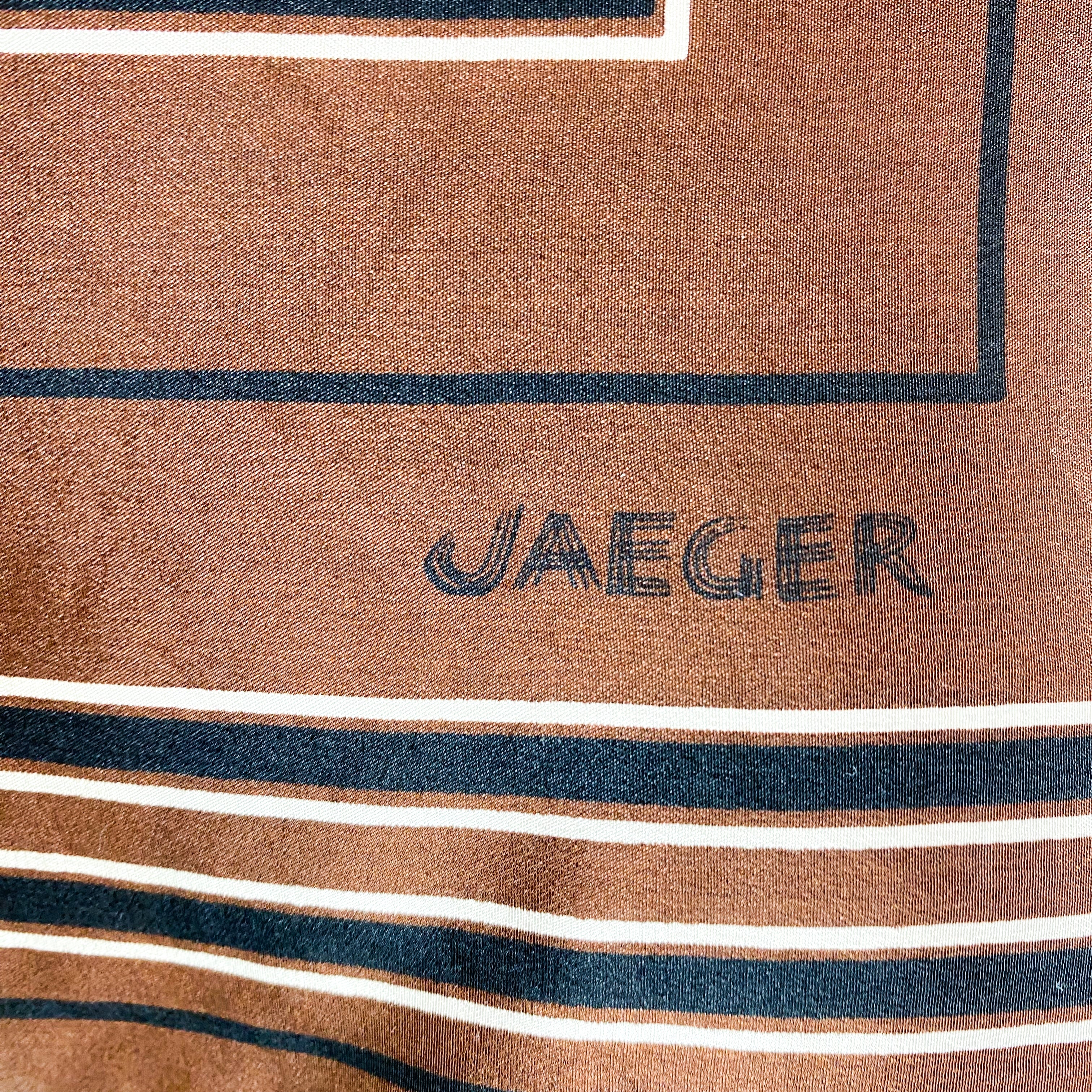 Vintage Jaeger Dark Brown Striped Silk Scarf