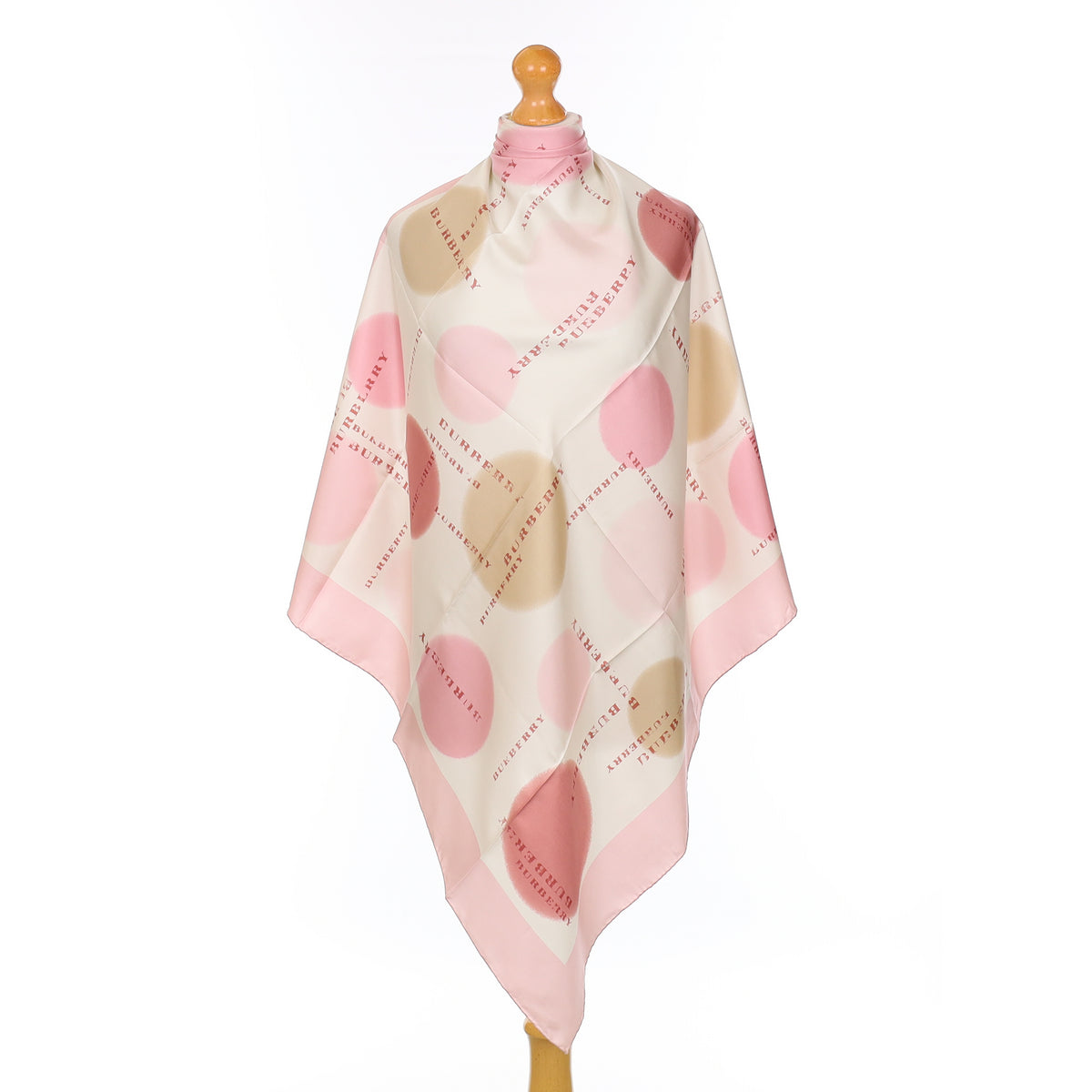 Burberry Cream And Rouge Spotted Silk Scarf