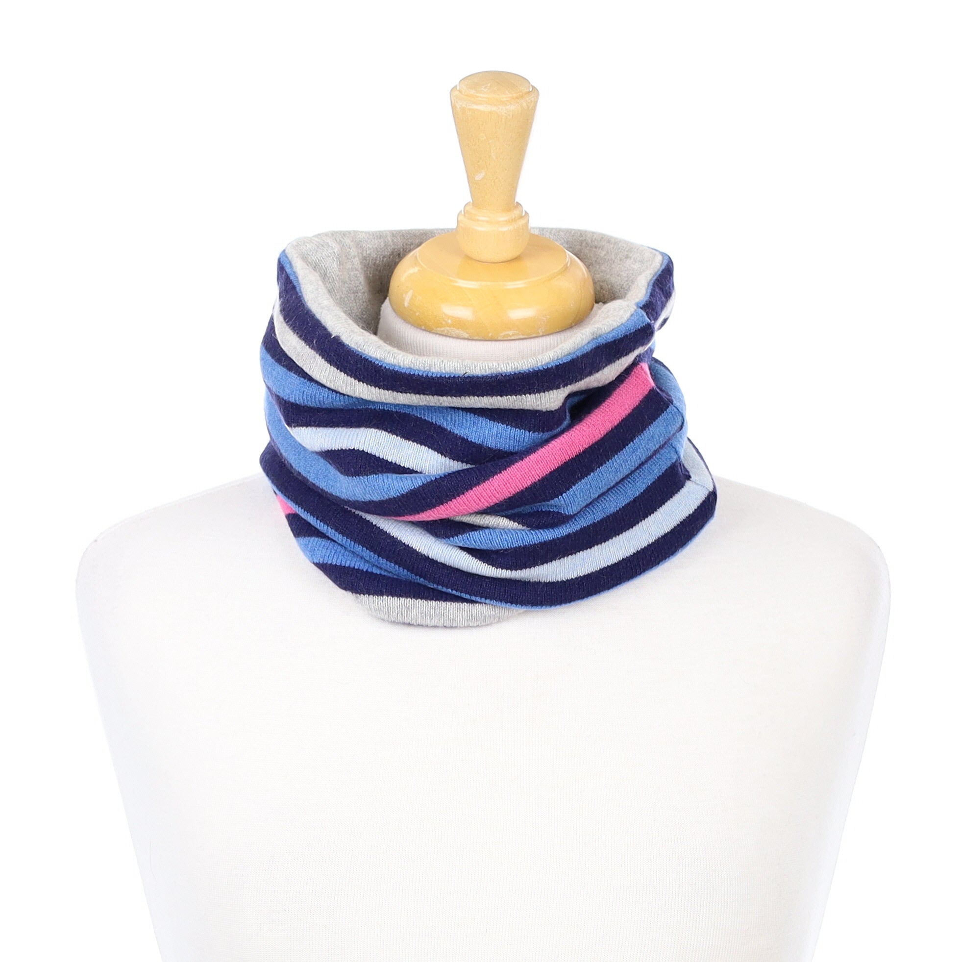 Blue, Pink and Grey Striped Luxury Double Layered Snood