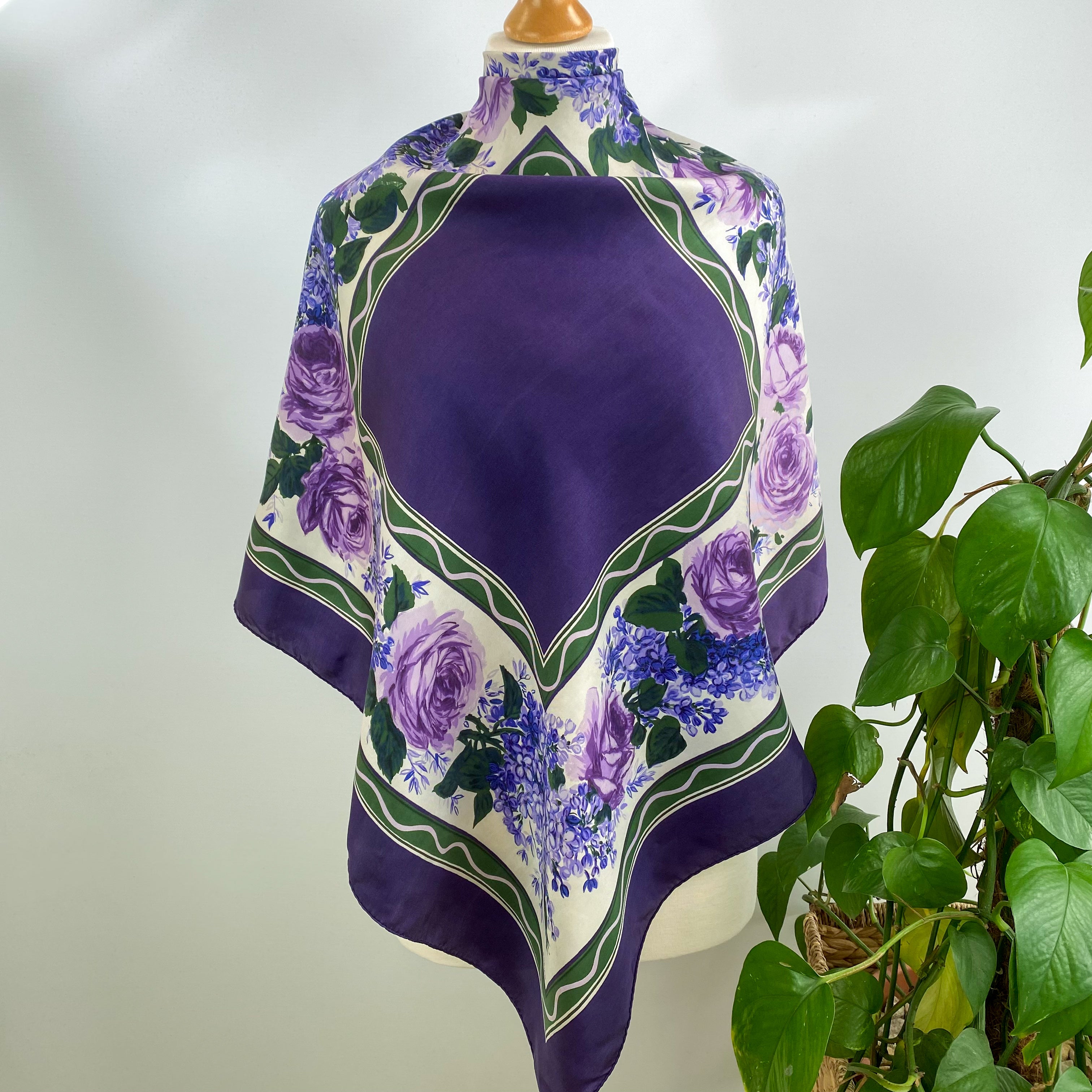 Kreier Floral Purple, Green & Cream Silk Scarf