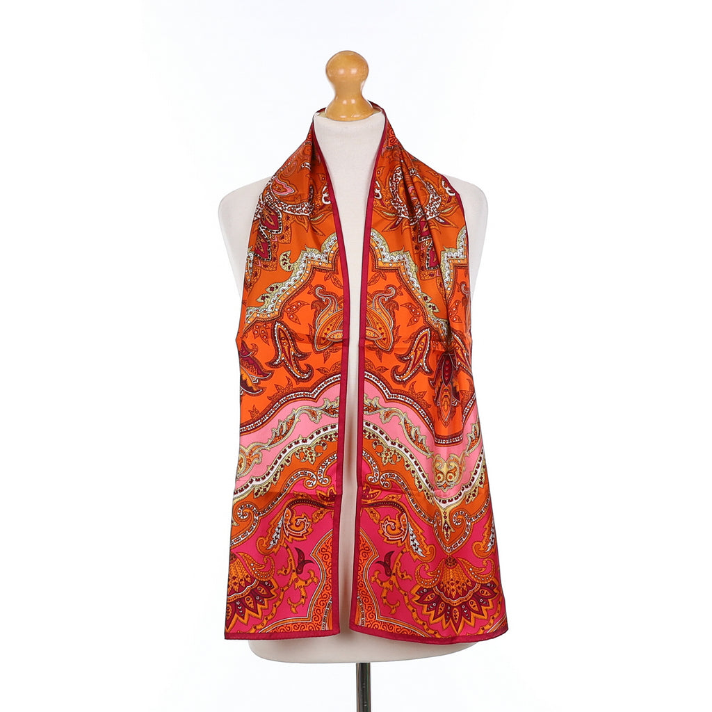 Brand New Orange & Pink Paisley Silk Scarf