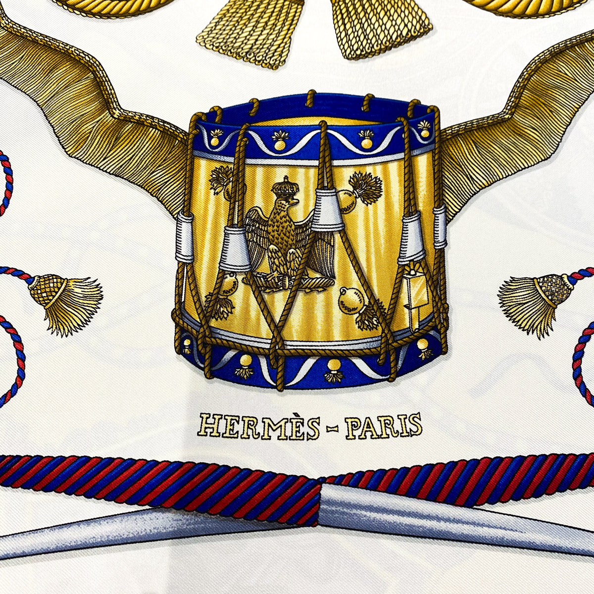 Boxed Hermes Les Tambours Vintage Silk Scarf
