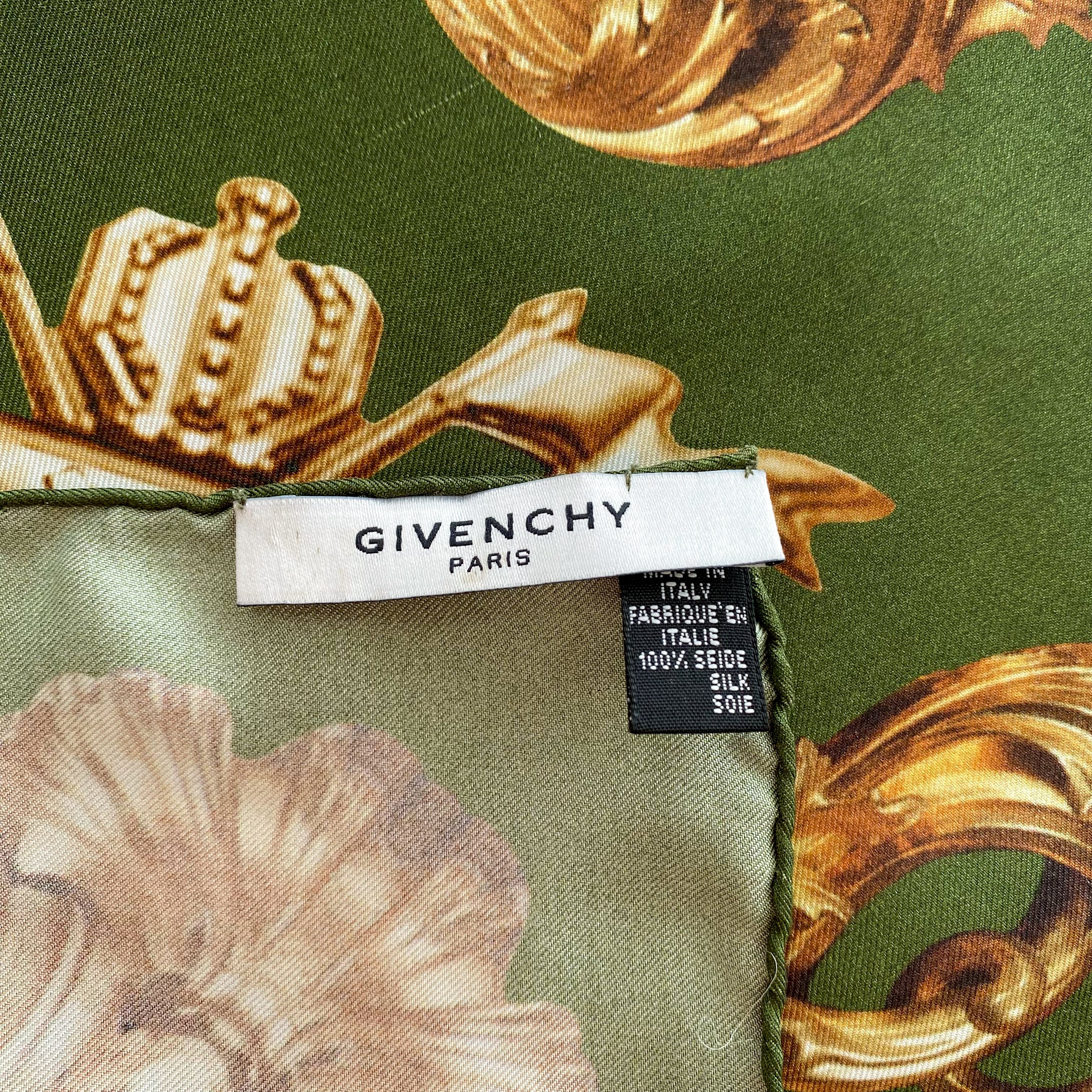Givenchy Khaki and Gold Designer Silk Scarf