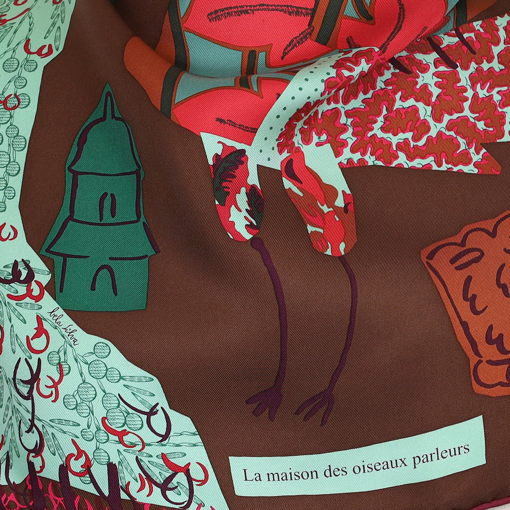 Boxed Pristine Hermès La Maison des Oiseaux Parleurs Silk Scarf Rare